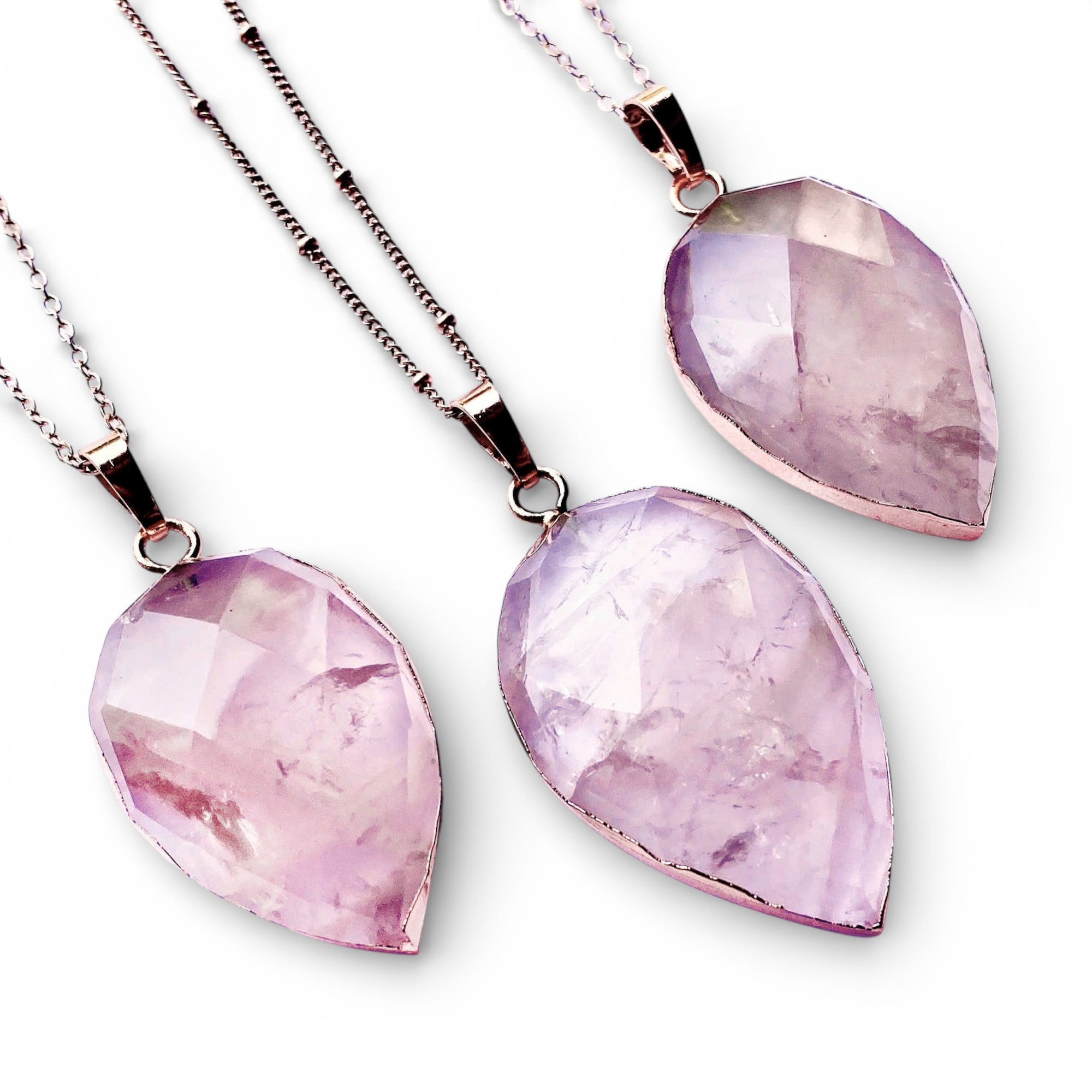 Genuine Rose Quartz Upside Down Teardrop Necklace