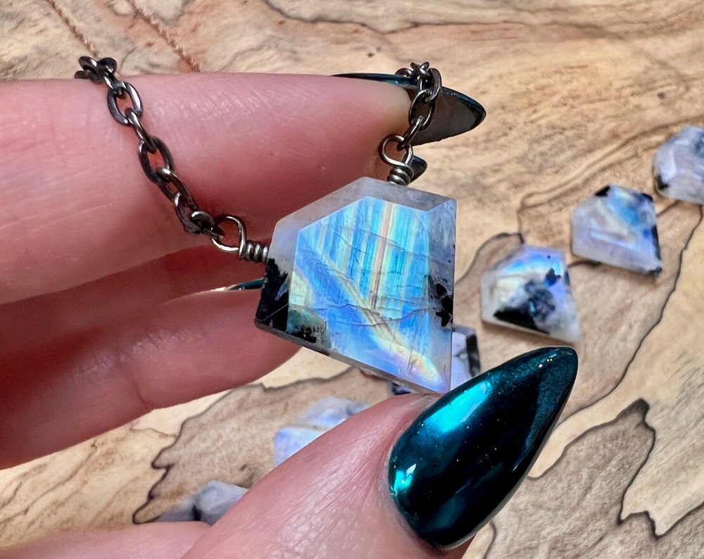 Real Spotted Moonstone Superman Necklace