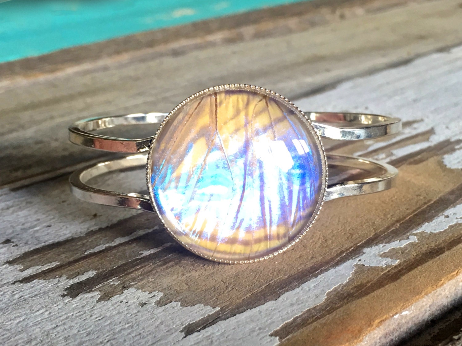 Real butterfly bracelet for women Pressed butterfly wing jewelry Looks like a moonstone opal bracelet October Birthstone bracelet