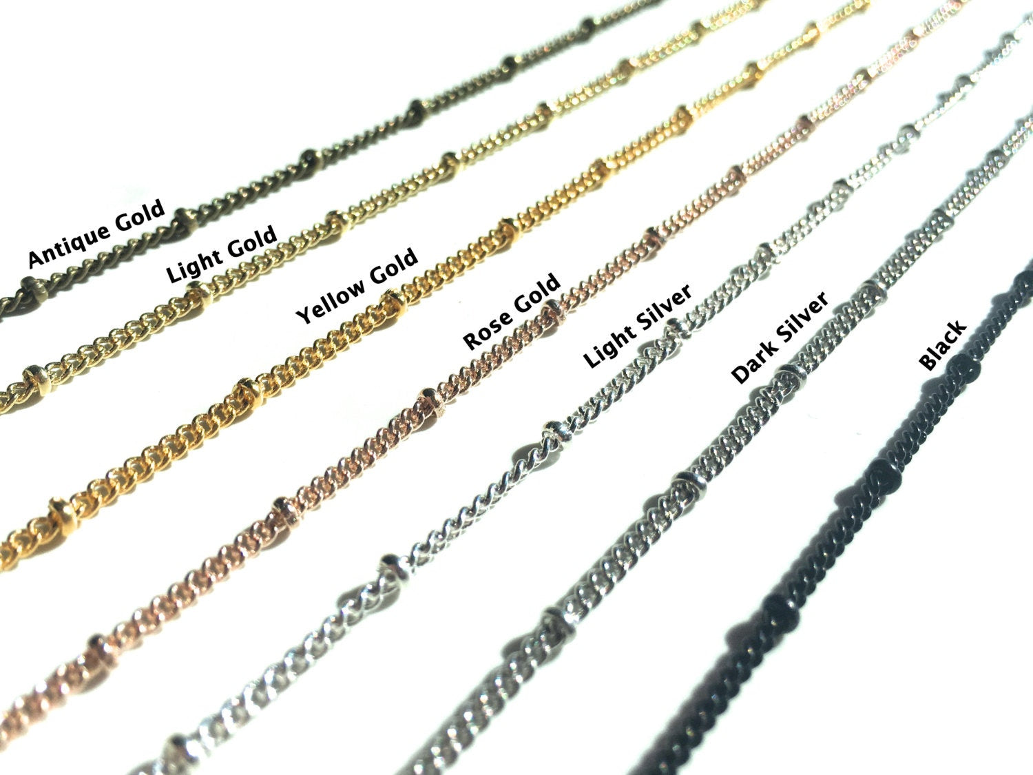 Satellite chain Dew drop necklace Silver layered necklace Finished chain Short long beaded chain 18 inch 30 inch Rose gold Antique Brass