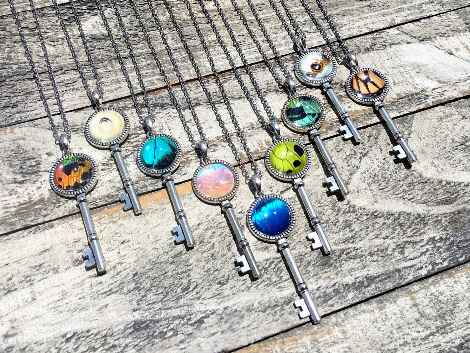 Real Butterfly Wing Skeleton key necklaces for women Key to my heart necklace Silver Key Necklace Real estate gifts for clients