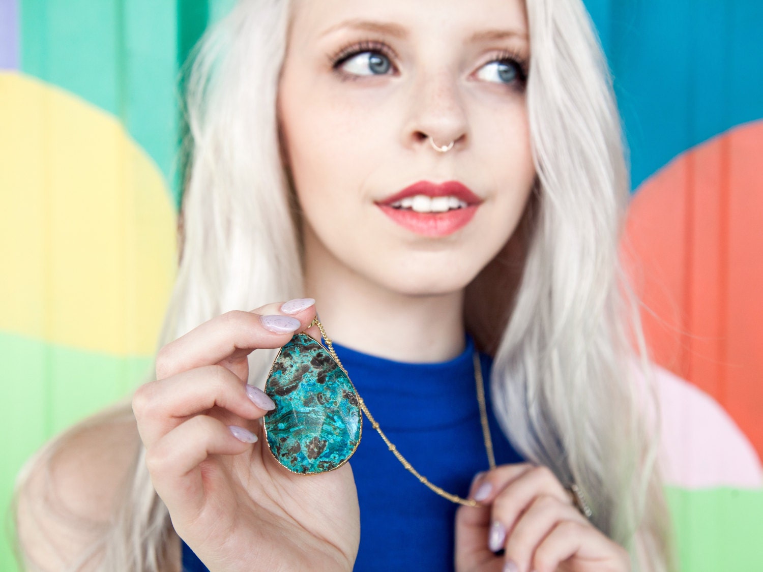 Ocean jasper necklace for women Atlantis crystal necklace Chrysocolla necklace Boho turquoise jewelry Ocean jasper palm stone Blue agate