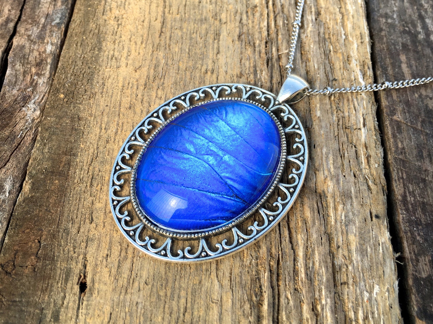 Recycled butterfly wing necklace Real butterfly necklace Blue morpho necklace Pressed flower necklace Ethically sourced butterfly jewelry