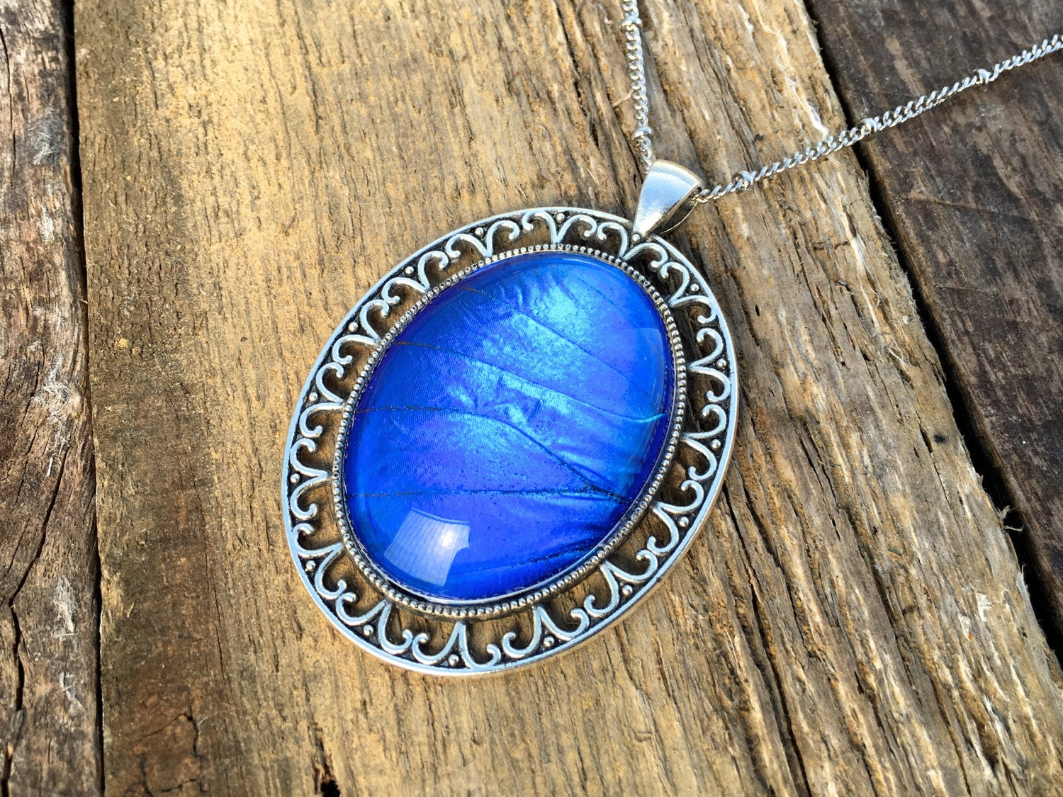 Recycled butterfly wing necklace Real butterfly necklace Blue morpho necklace Pressed flower necklace Ethically sourced butterfly jewelry