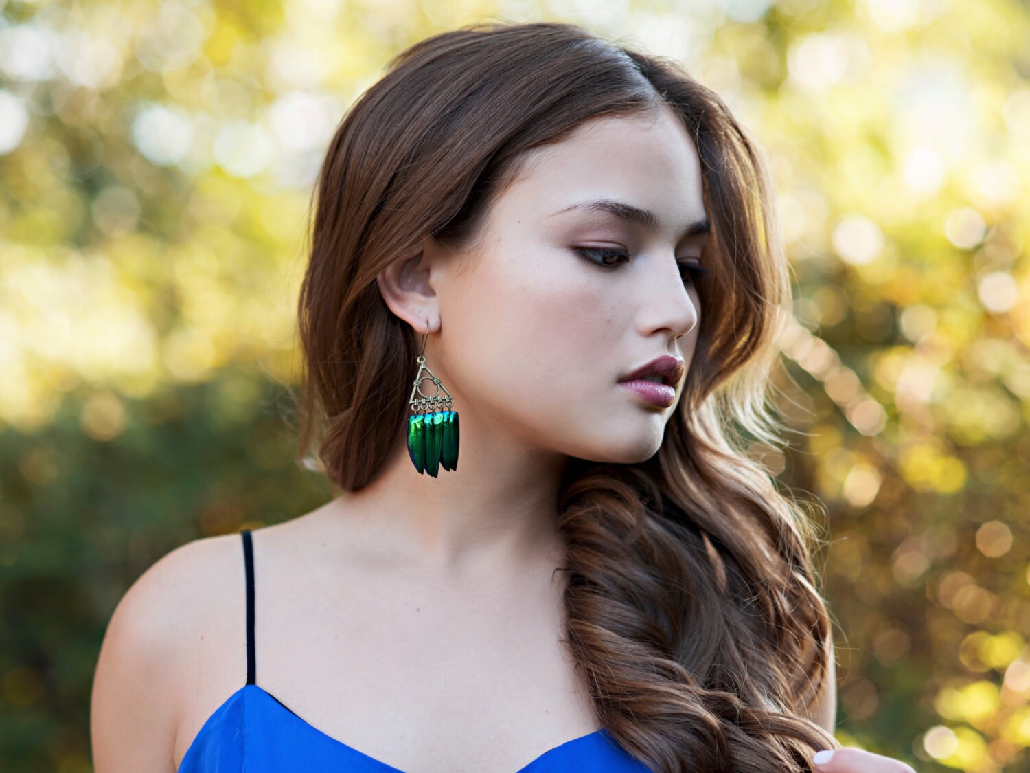 Gold triangle earrings Real beetle earrings Gold geometric earrings Green Jewel beetle wing earrings Sacred Geometry earrings Triangle hoops