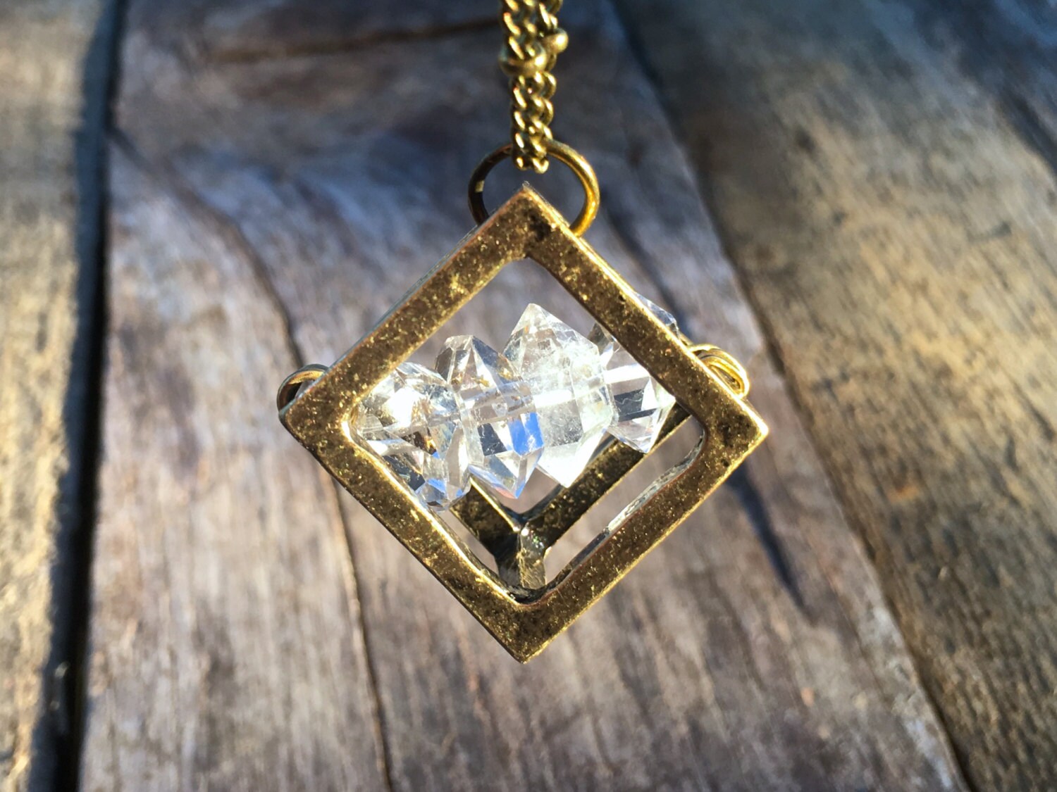 Raw Herkimer diamond necklace Mens crystal necklace Crystal cage necklace Herkimer diamond pendant Caged diamond necklace double terminated