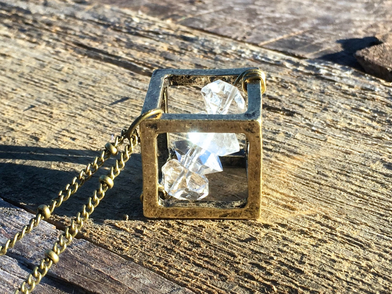 Raw Herkimer diamond necklace Mens crystal necklace Crystal cage necklace Herkimer diamond pendant Caged diamond necklace double terminated