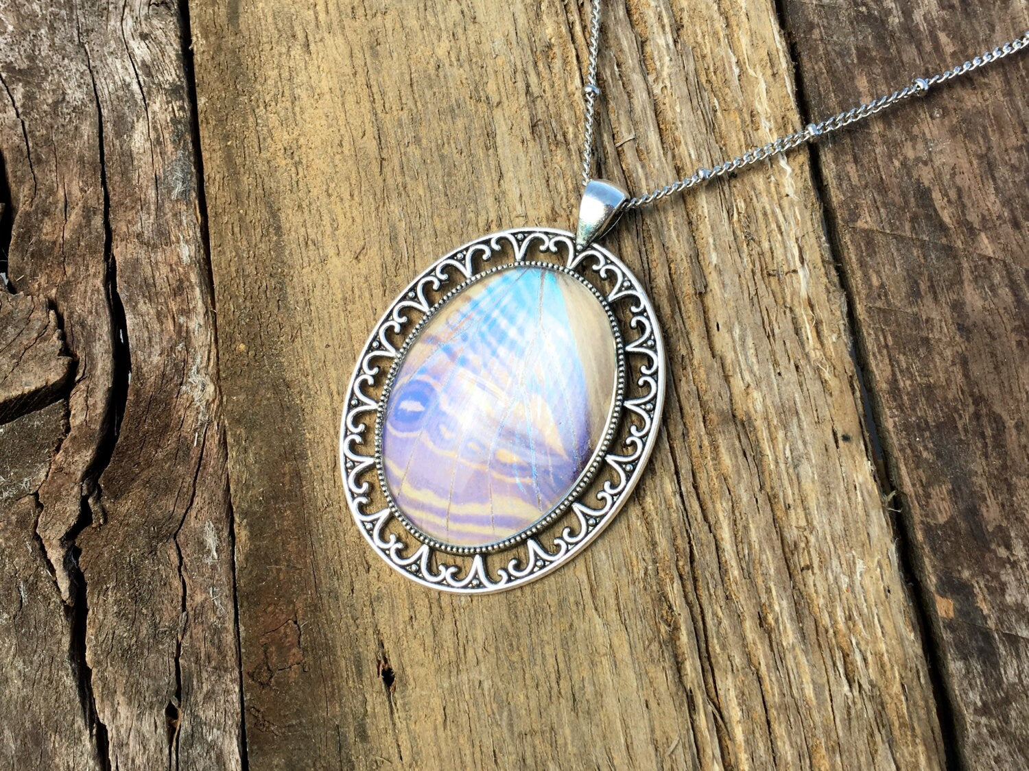 Real butterfly wing necklace Summer jewelry Pearl Morpho butterfly necklace Art deco jewelry Summer necklace Large pendant necklace