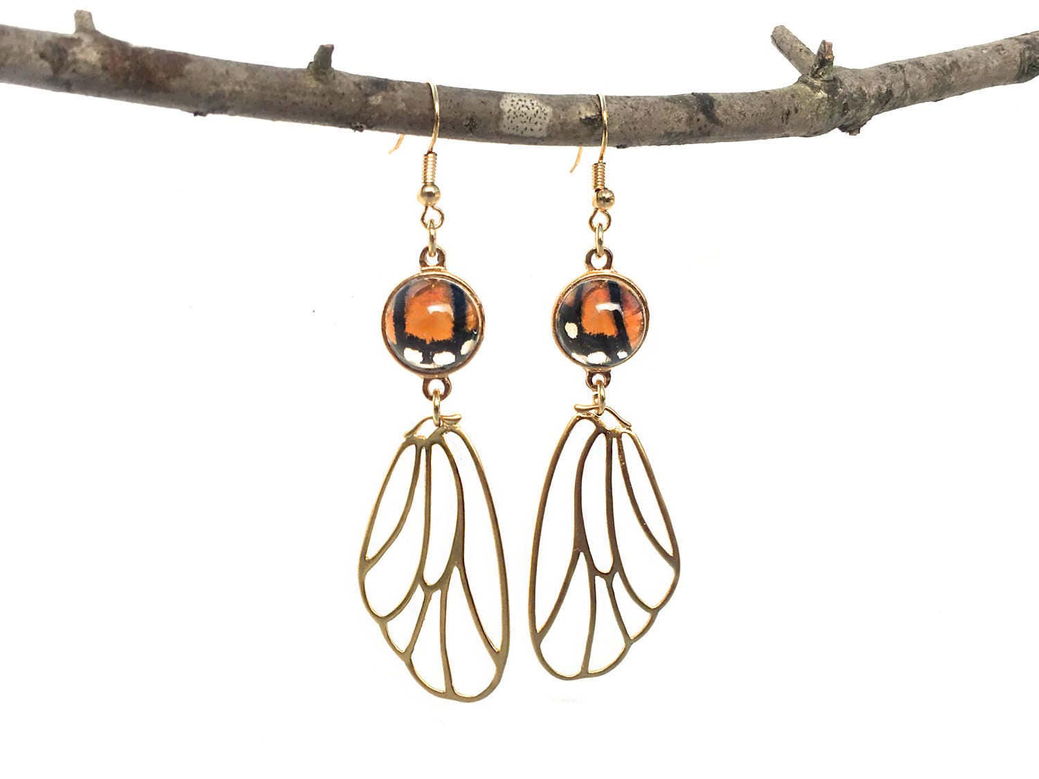 Real Butterfly wing earrings Monarch butterfly earrings 14k gold butterfly earrings butterflies earrings for ladies gift ideas