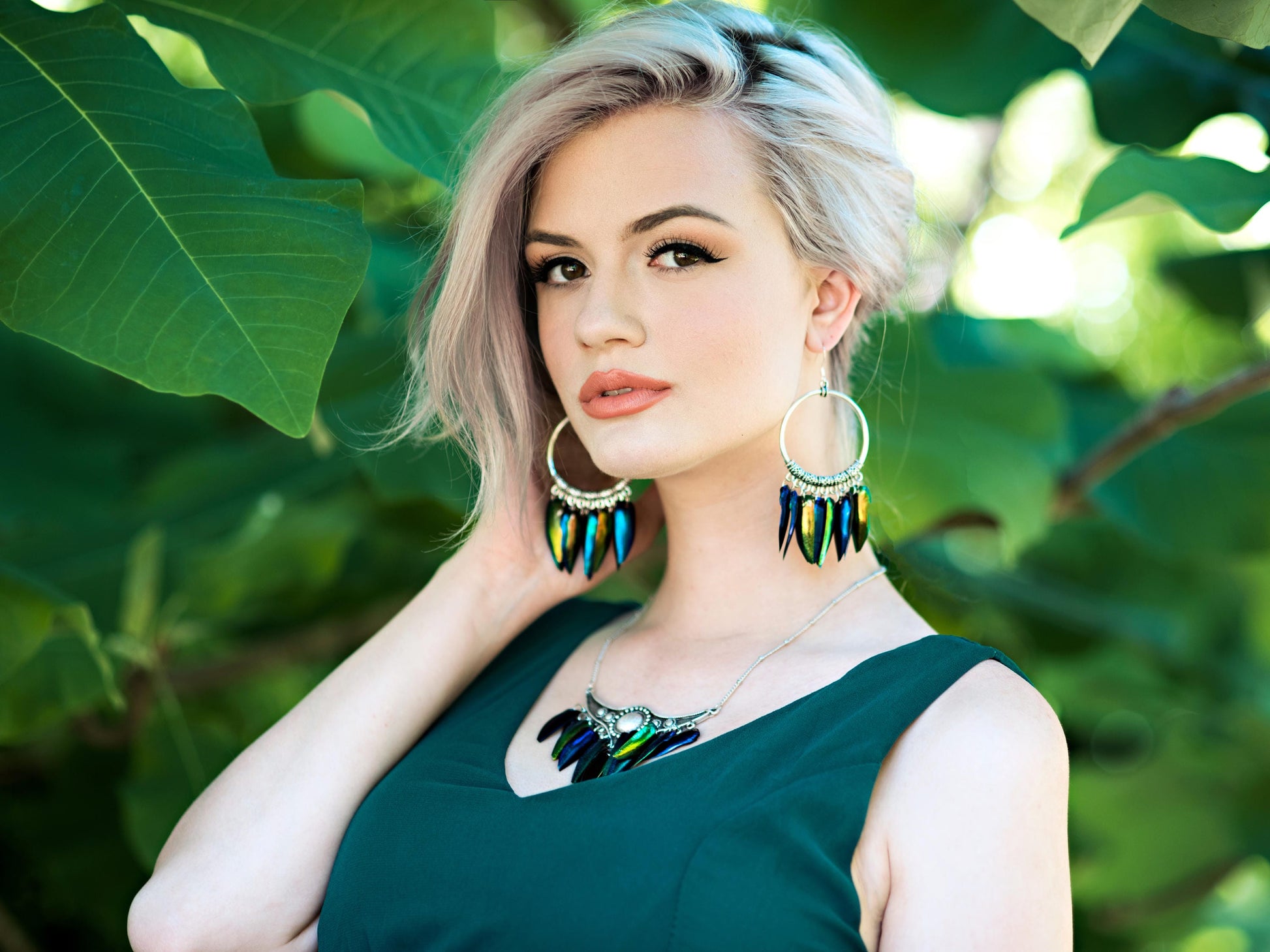 Real beetle wing necklace Statement earrings and necklace set Unique statement necklaces for women Real insect necklace Rainbow beetle