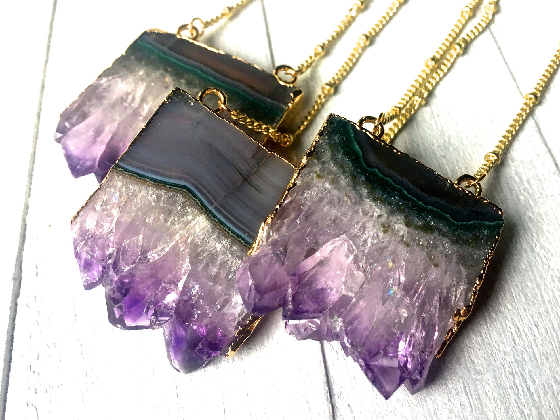 Raw amethyst slice necklaces for women Best selling necklaces Druzy amethyst crystal necklace 14k amethyst pendant Gold Agate slice necklace