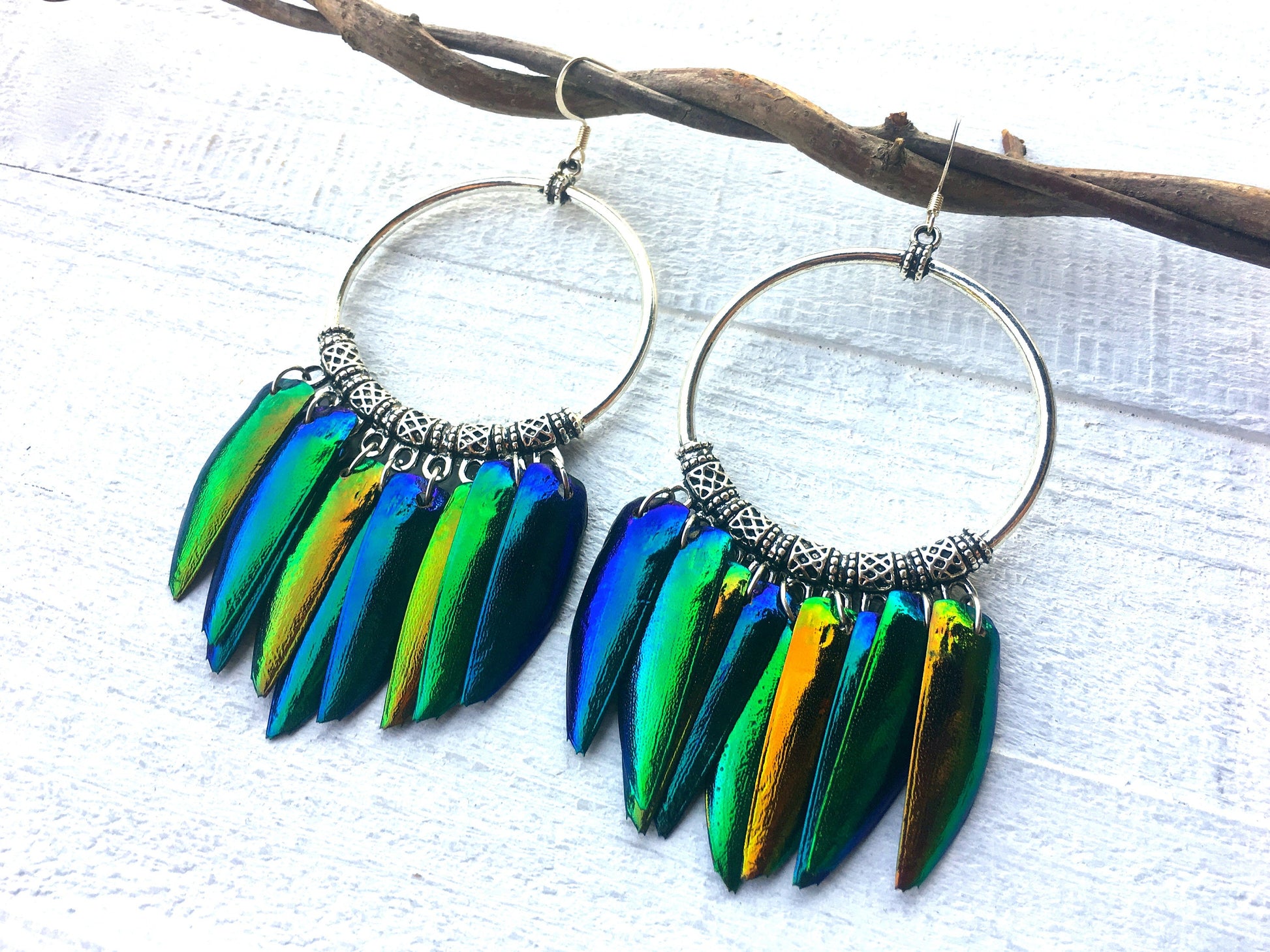 Real beetle wing earrings Most sold items Silver hoop earrings necklace set Popular right now Insect taxidermy earrings Most popular items