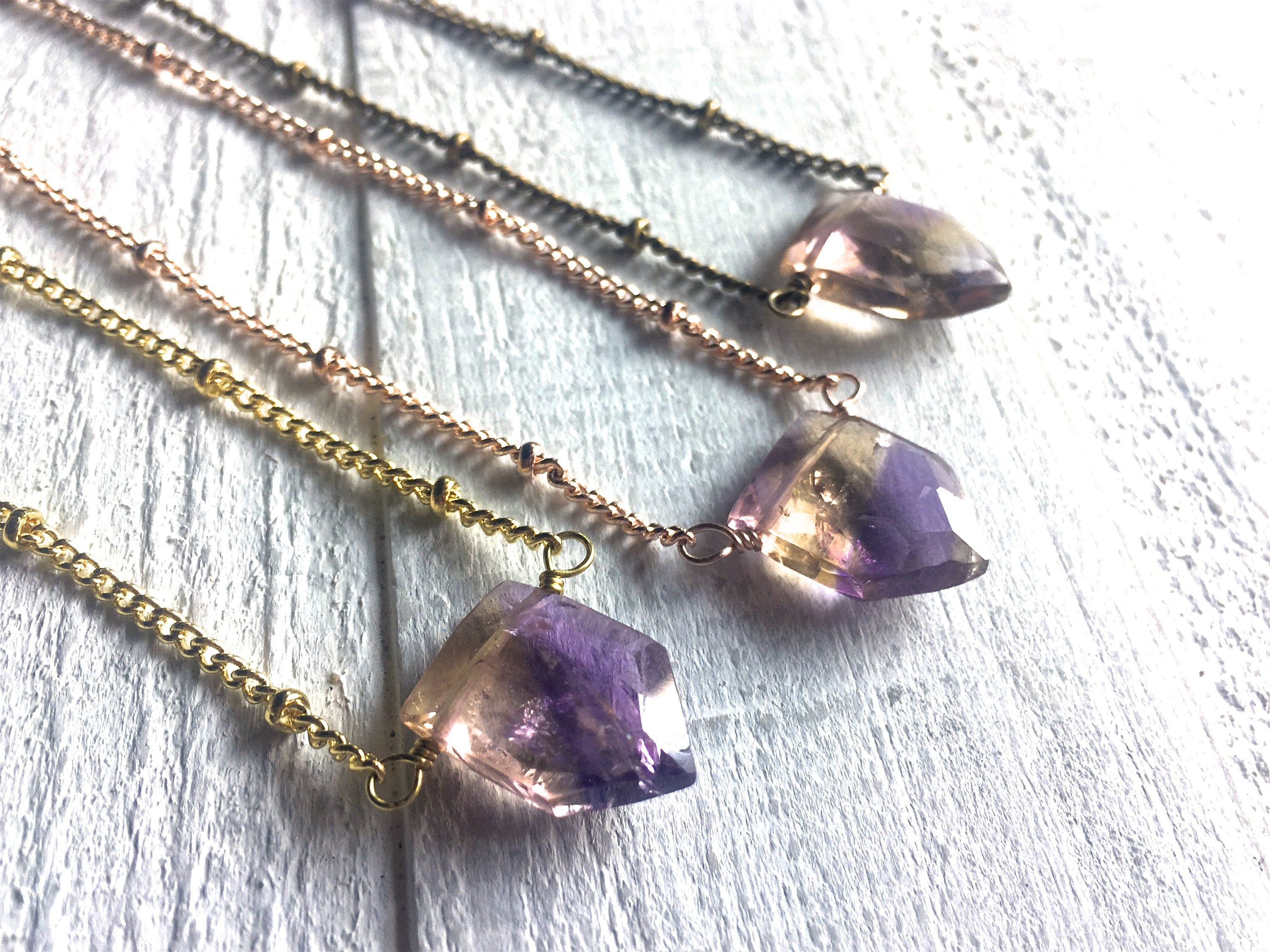 Ametrine necklace Real ametrine pendant Raw ametrine point Genuine ametrine jewelry Rose gold amethyst necklace Citrine point necklace
