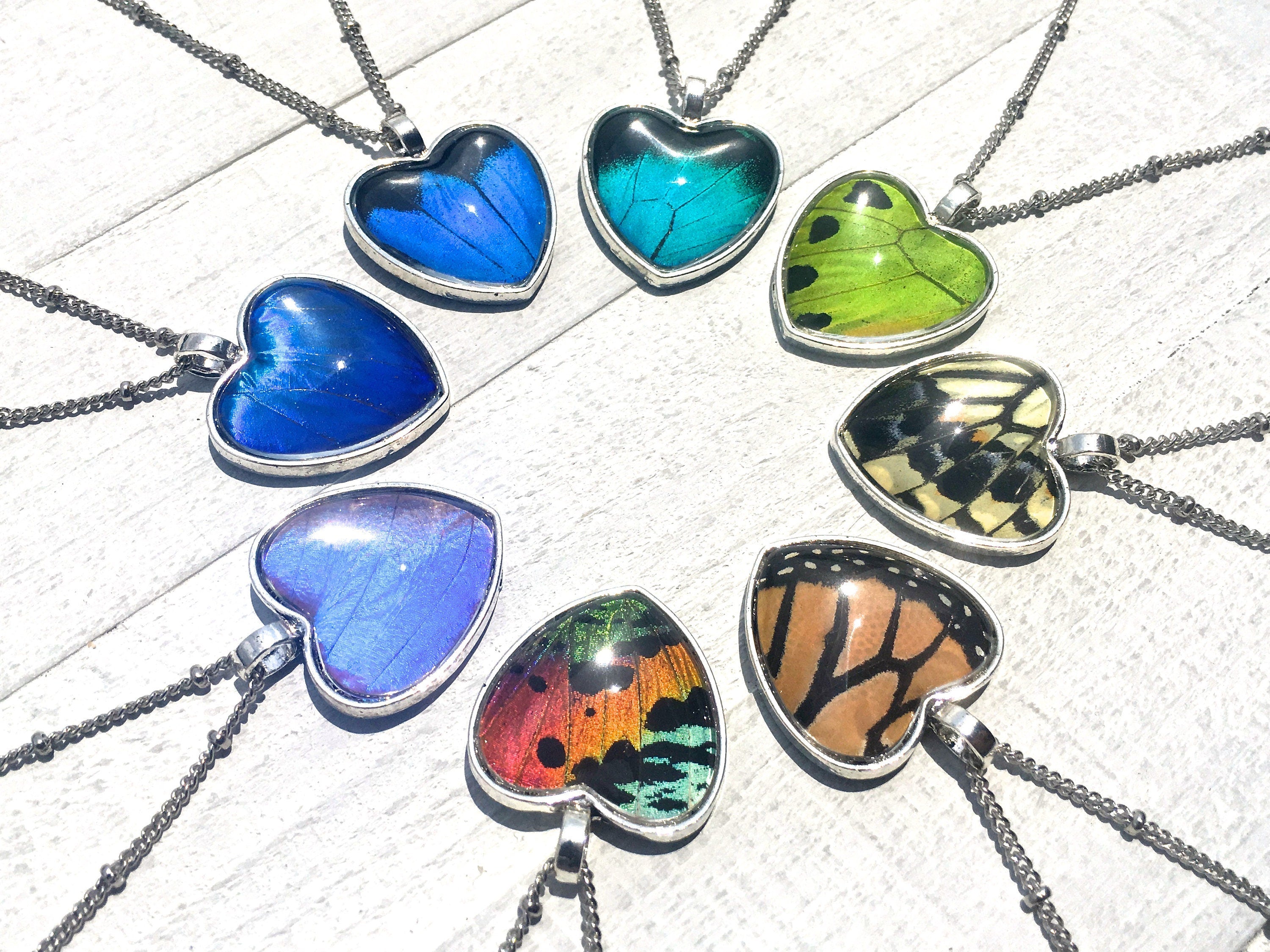 Real Butterfly wing necklace Silver heart necklace for women 1st anniversary gifts for women Girlfriend birthday gift 20 25 30 40