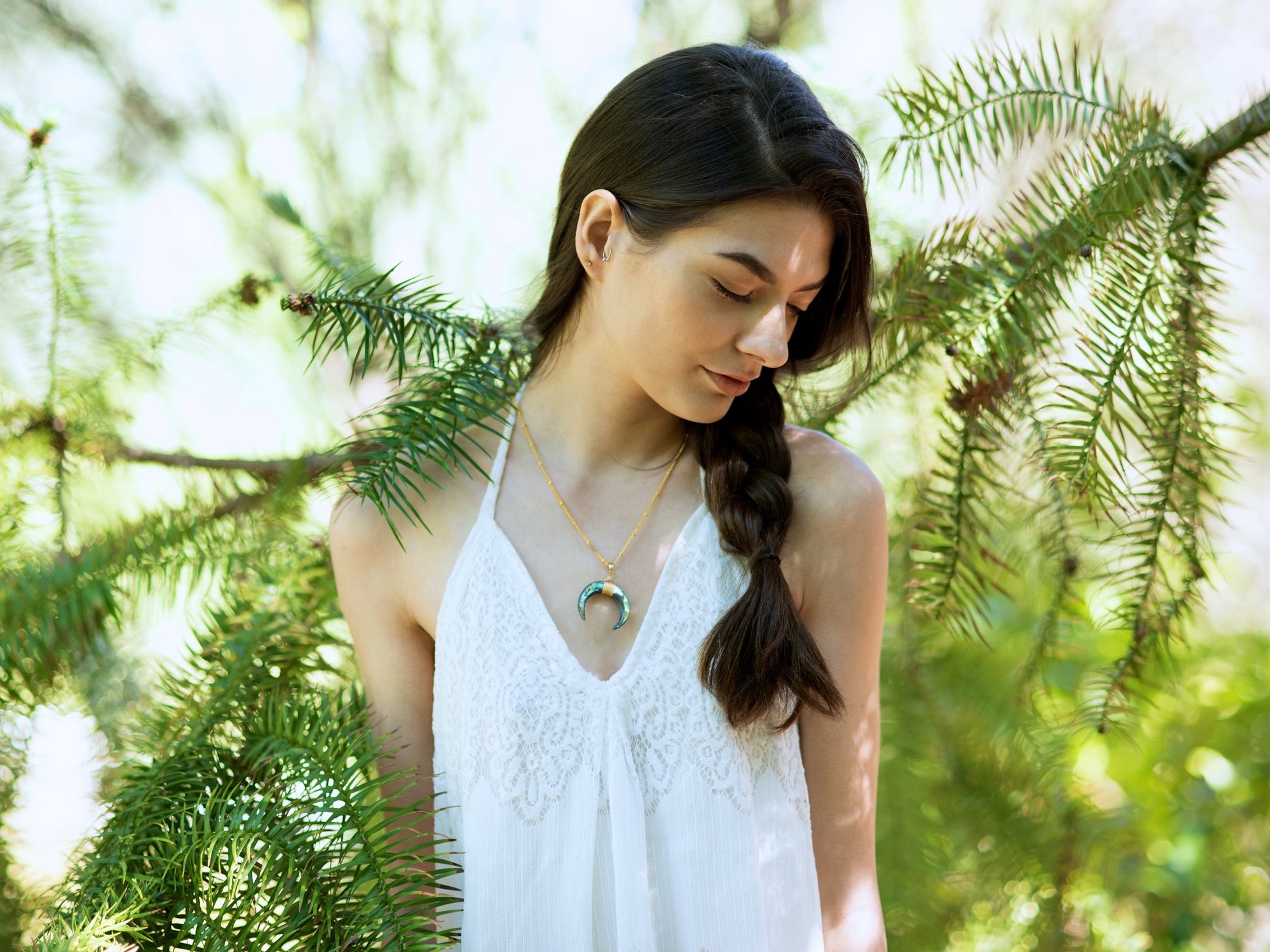 Abalone necklace for women Horn shell necklace Abalone shell necklace Gold horn necklace Upside down moon necklace Paua shell necklace