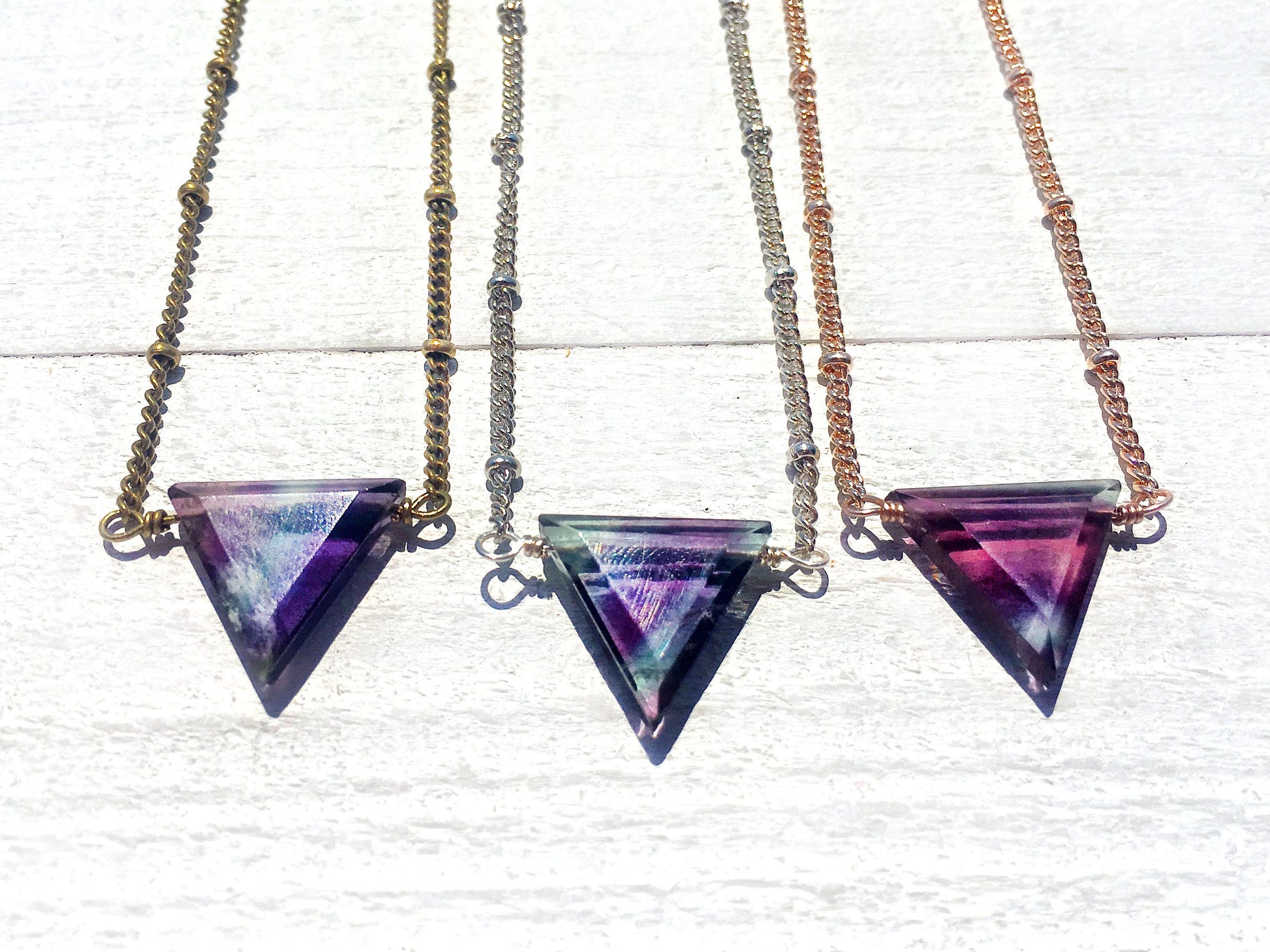 Rainbow Fluorite necklace Raw crystal necklace Cubic fluorite triangle necklace Green fluorite point necklace Raw fluorite tower necklace
