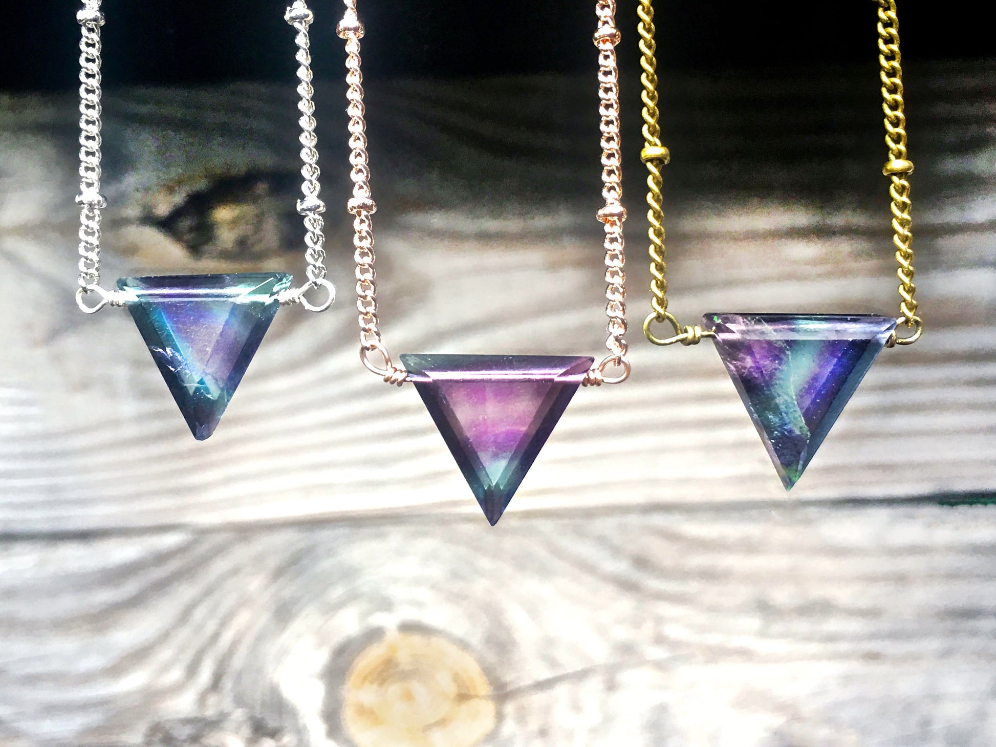 Rainbow Fluorite necklace Raw crystal necklace Cubic fluorite triangle necklace Green fluorite point necklace Raw fluorite tower necklace