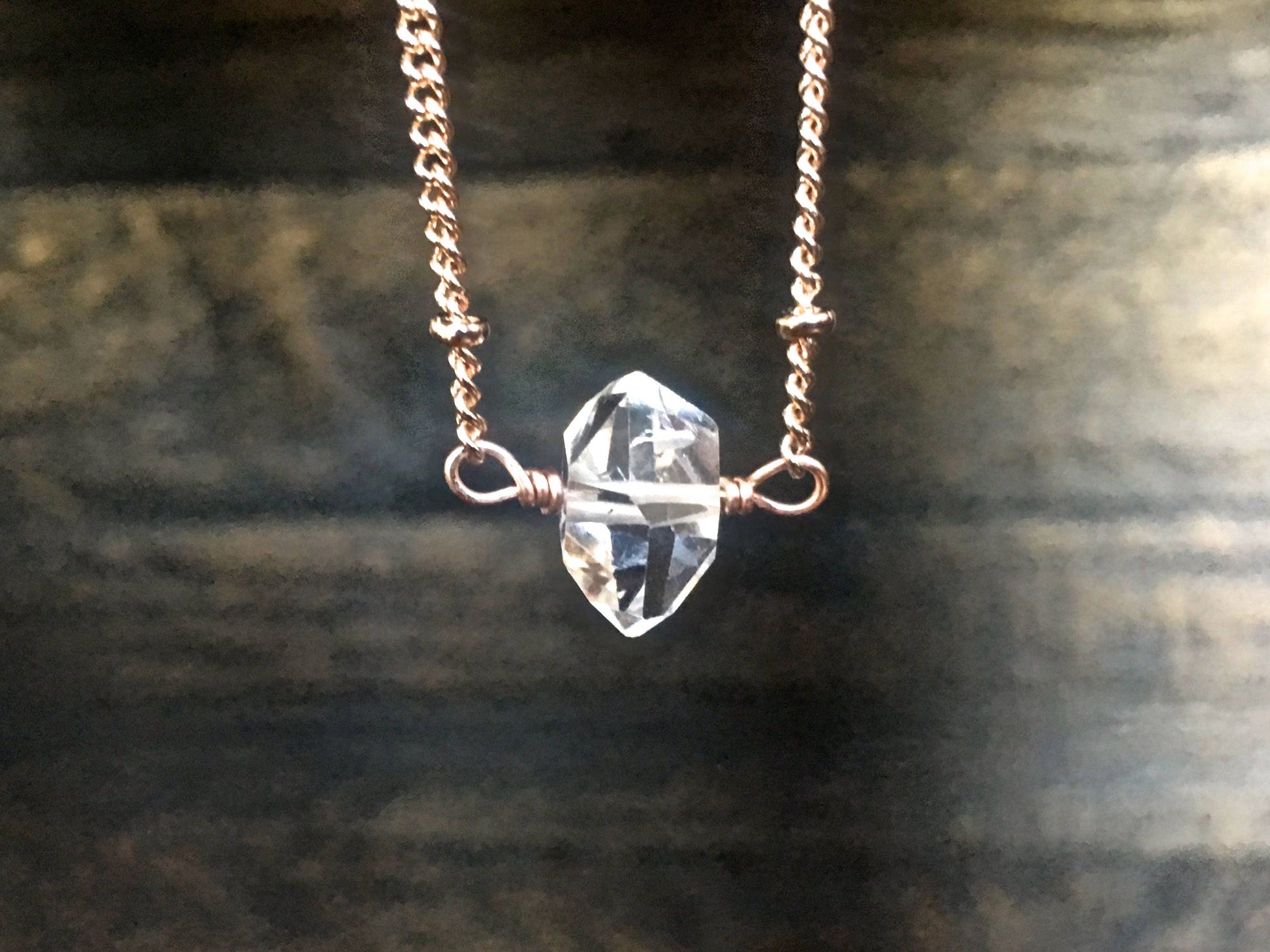 Herkimer diamond necklace Handcrafted crystal necklaces Dainty birthstone necklace Aries necklace Quartz point necklace April birthstone