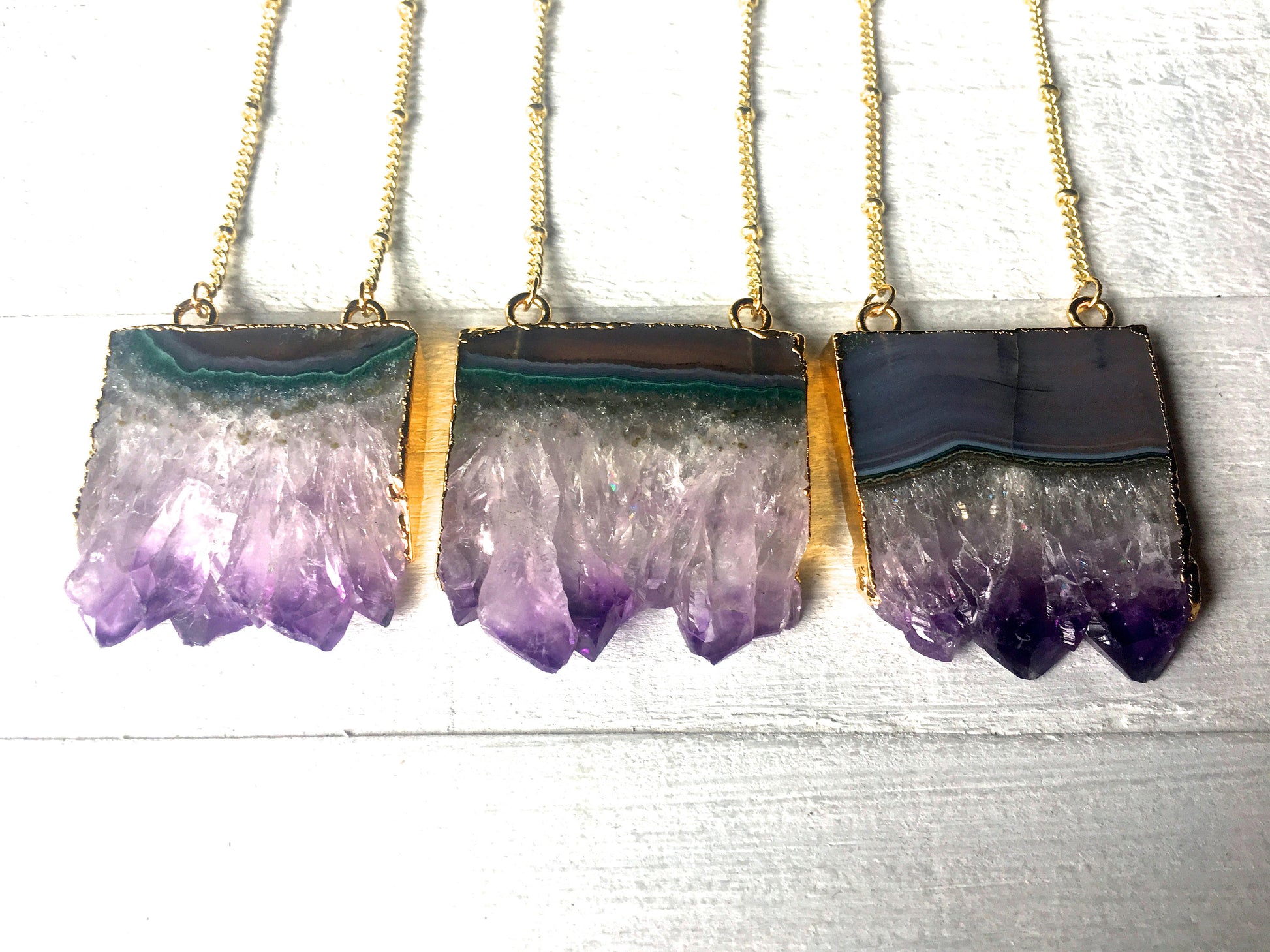 Raw amethyst slice necklaces for women Best selling necklaces Druzy amethyst crystal necklace 14k amethyst pendant Gold Agate slice necklace