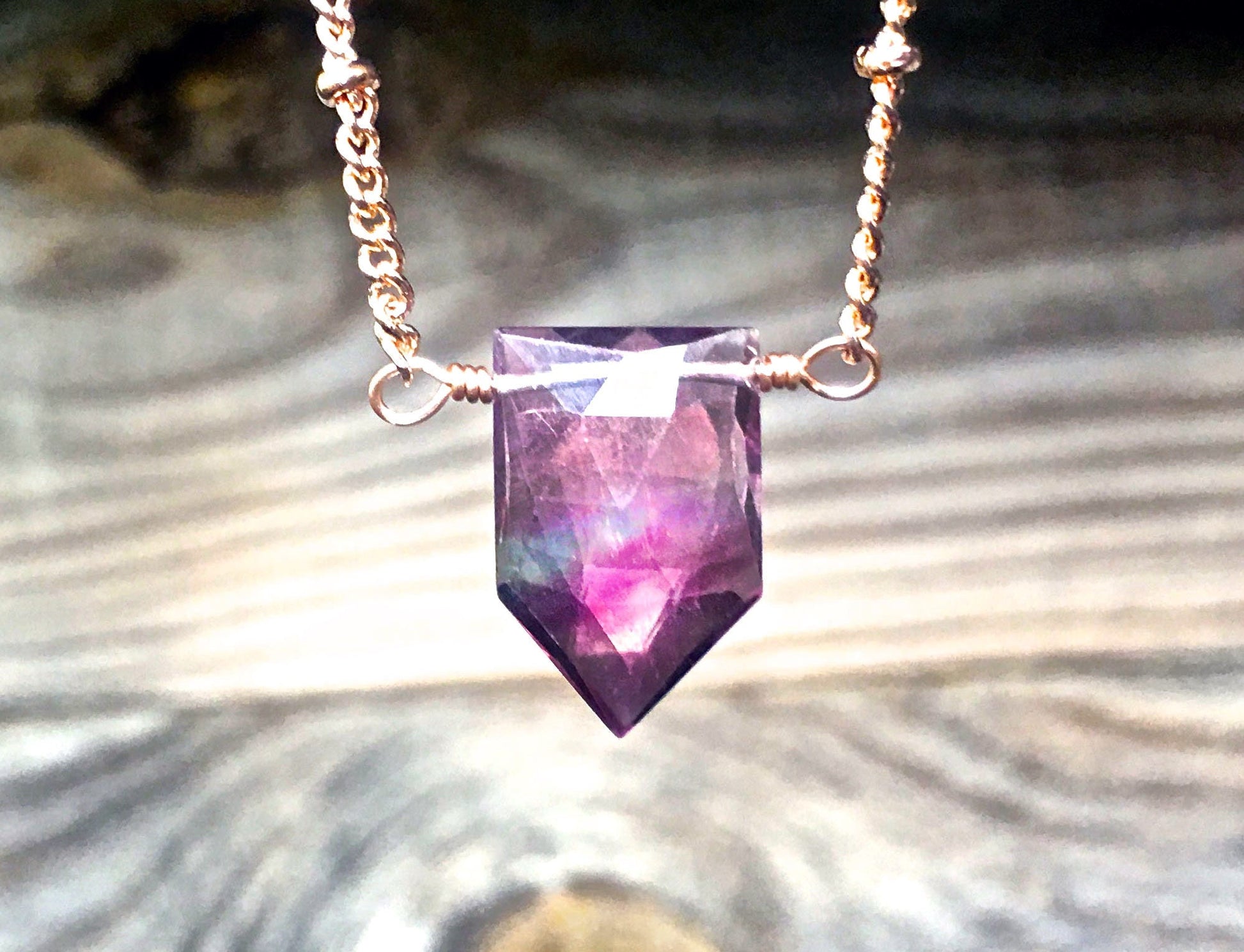 Fluorite necklace Purple and green Fluorite jewelry Raw Fluorite necklace Green amethyst pendant Dainty crystal Rainbow Fluorite point