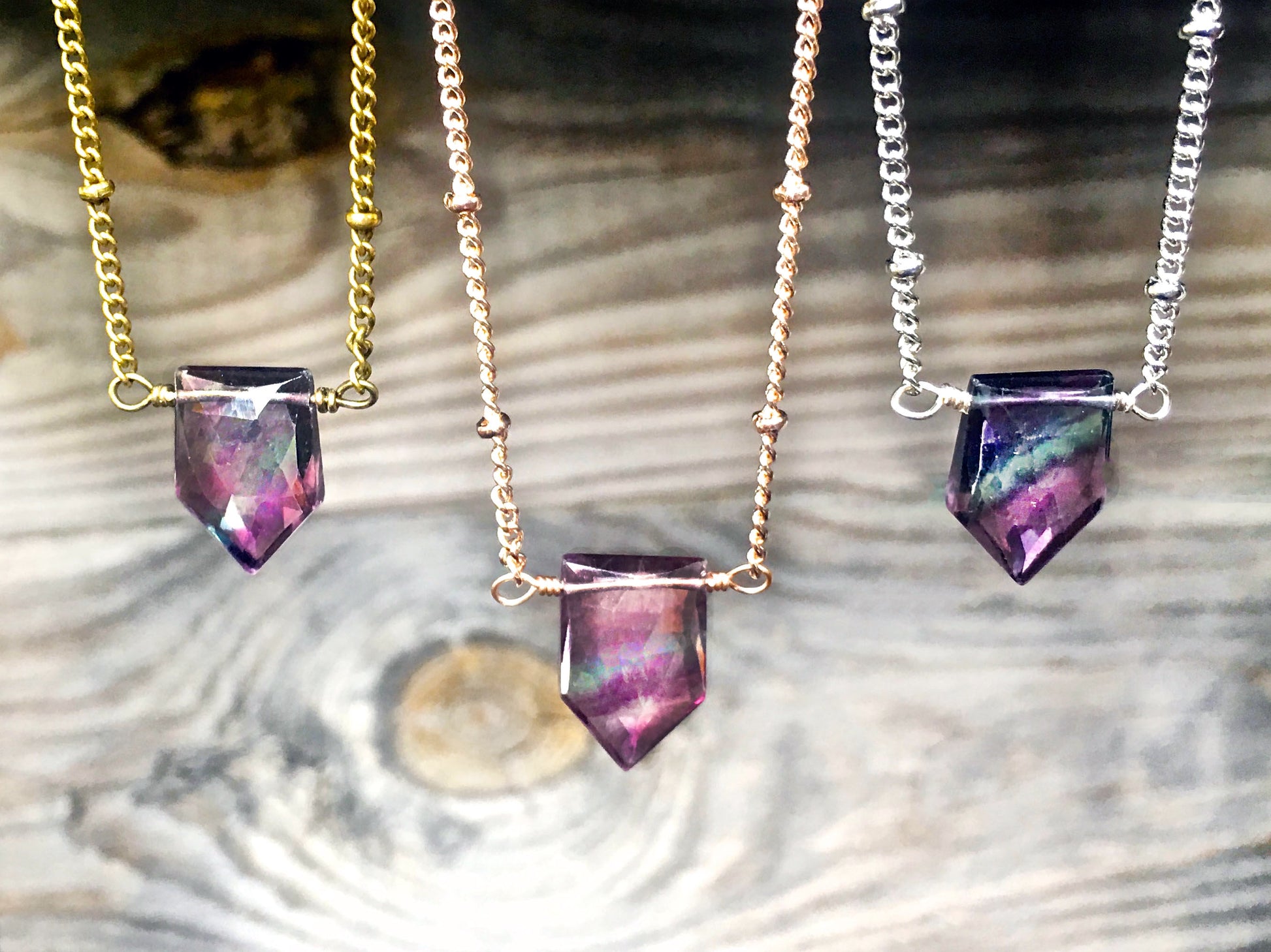 Fluorite necklace Purple and green Fluorite jewelry Raw Fluorite necklace Green amethyst pendant Dainty crystal Rainbow Fluorite point