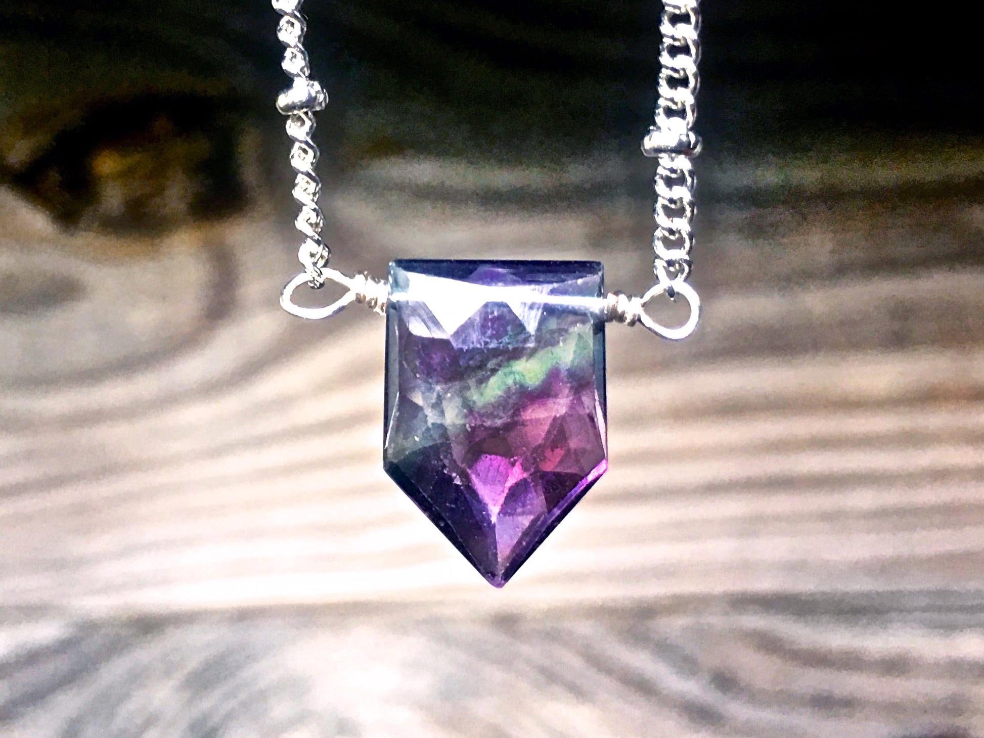 Fluorite necklace Purple and green Fluorite jewelry Raw Fluorite necklace Green amethyst pendant Dainty crystal Rainbow Fluorite point
