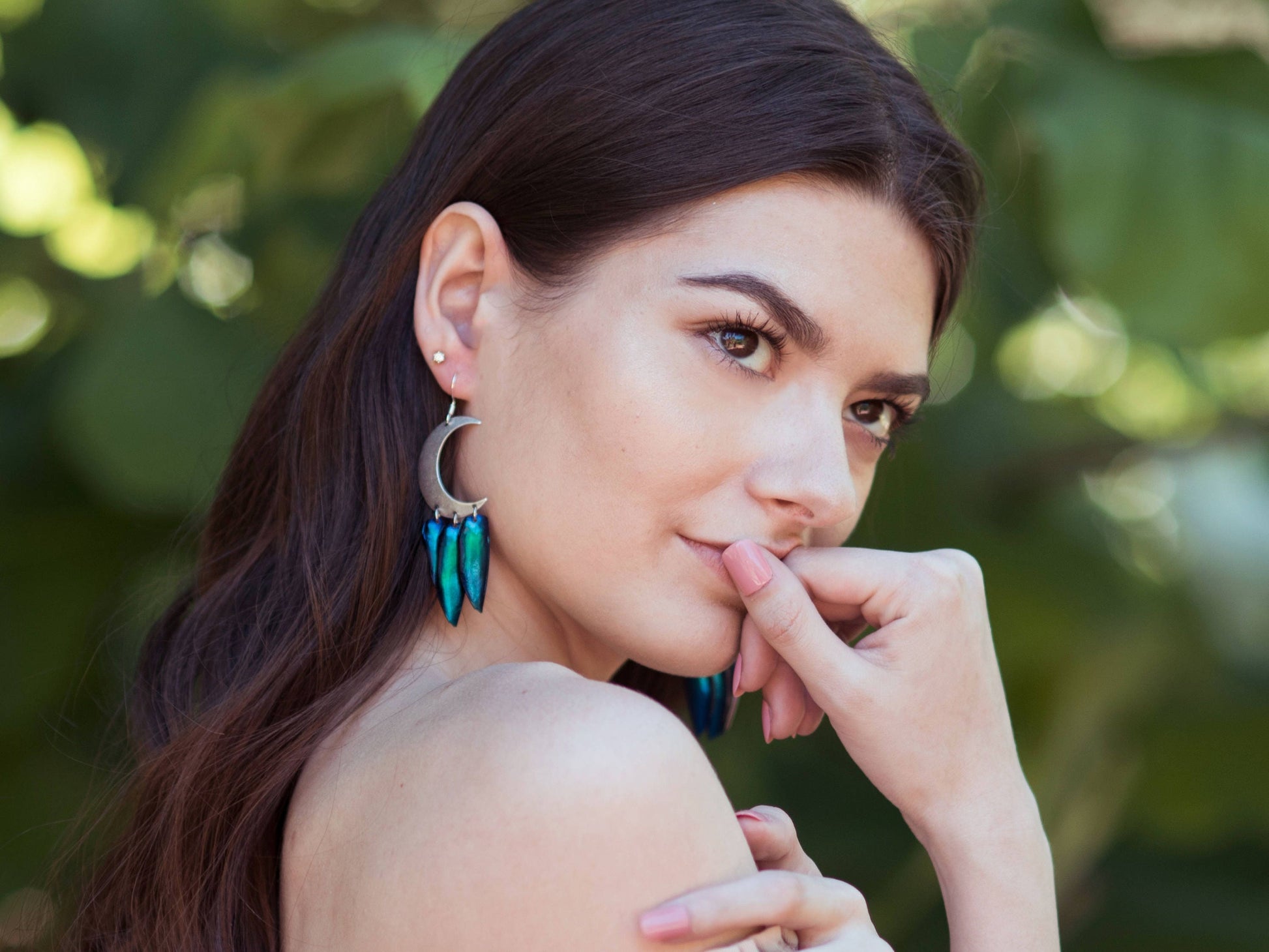 Real beetle wing earrings Wiccan Jewelry Crescent moon earrings Sailor moon earrings Witchy earrings Moon phase earrings Elytra earrings