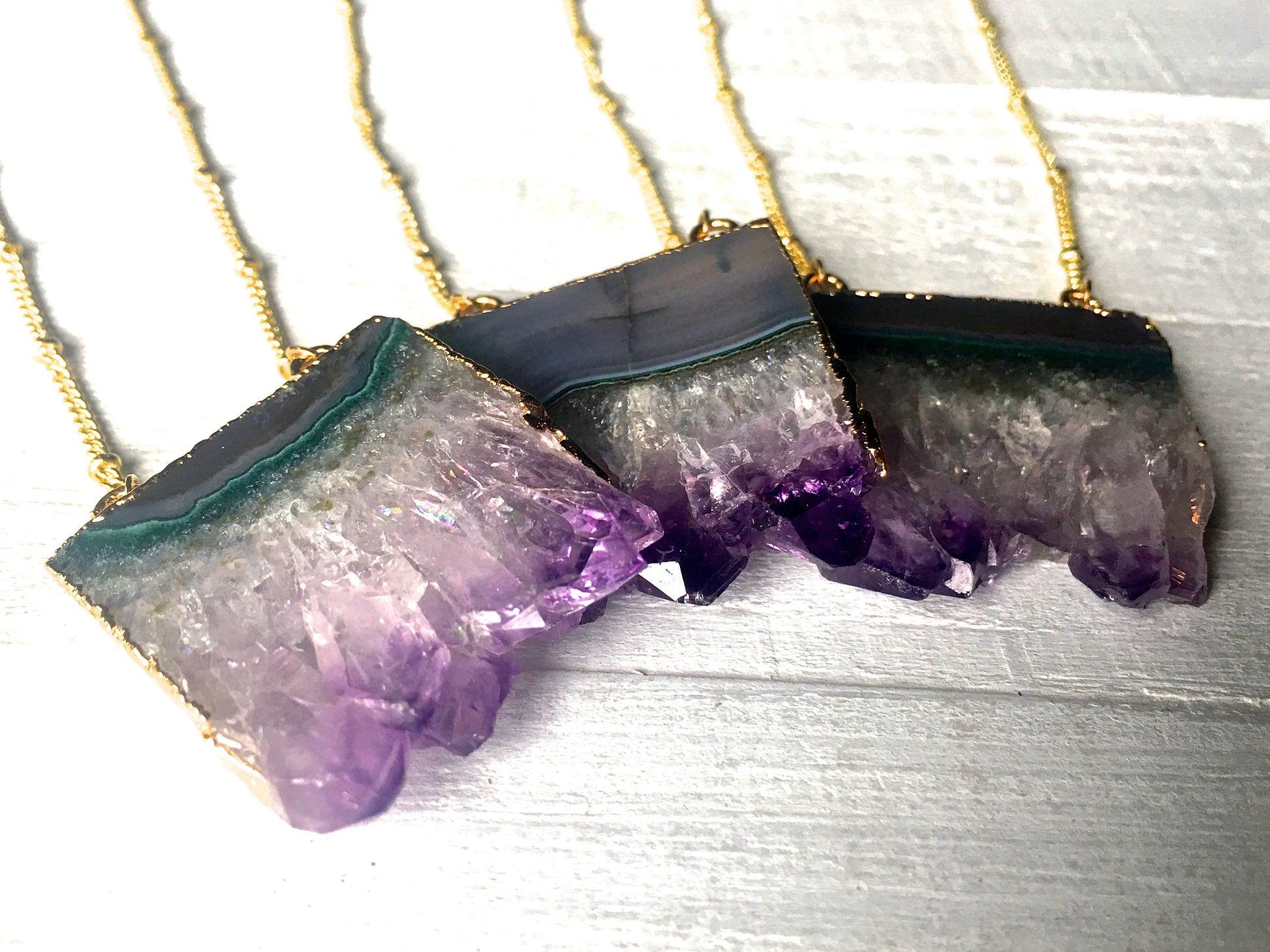 Raw amethyst slice necklaces for women Best selling necklaces Druzy amethyst crystal necklace 14k amethyst pendant Gold Agate slice necklace