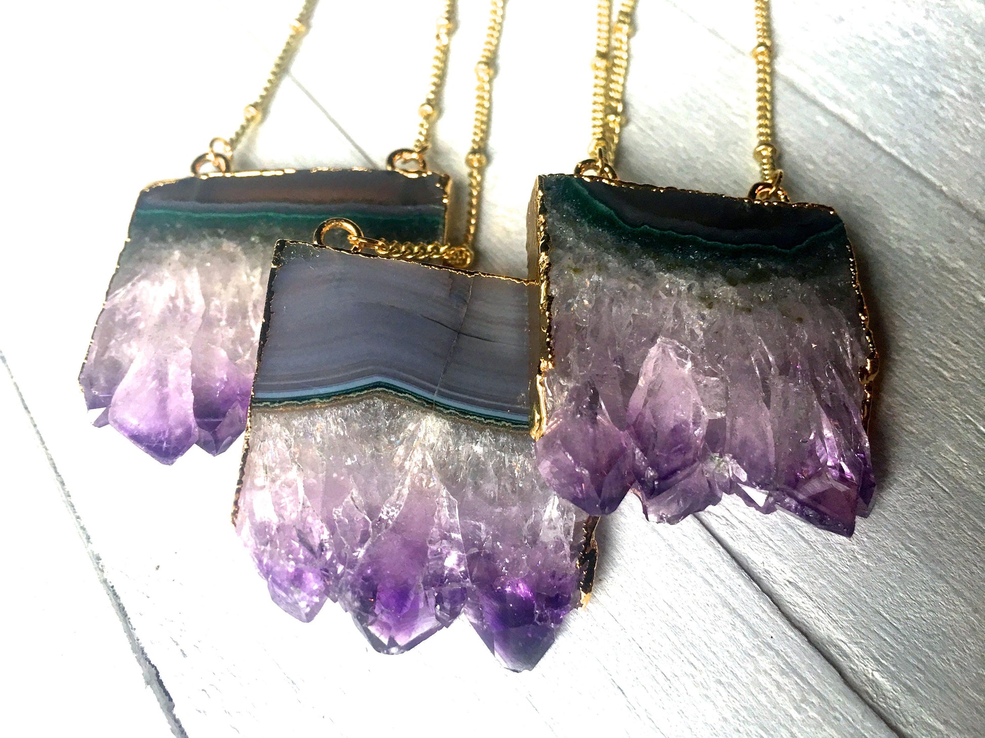Raw amethyst slice necklaces for women Best selling necklaces Druzy amethyst crystal necklace 14k amethyst pendant Gold Agate slice necklace