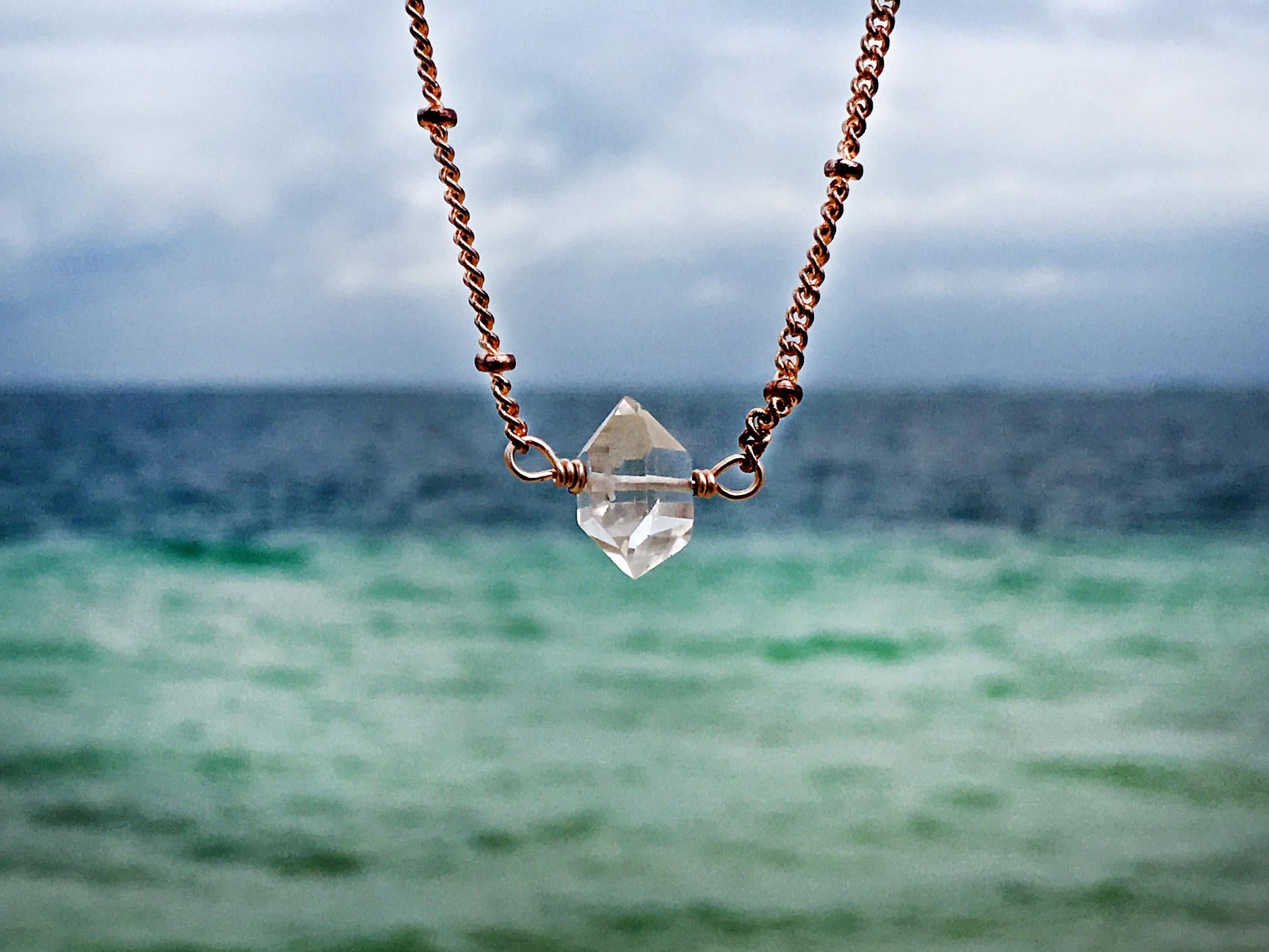 Herkimer diamond necklace Handcrafted crystal necklaces Dainty birthstone necklace Aries necklace Quartz point necklace April birthstone