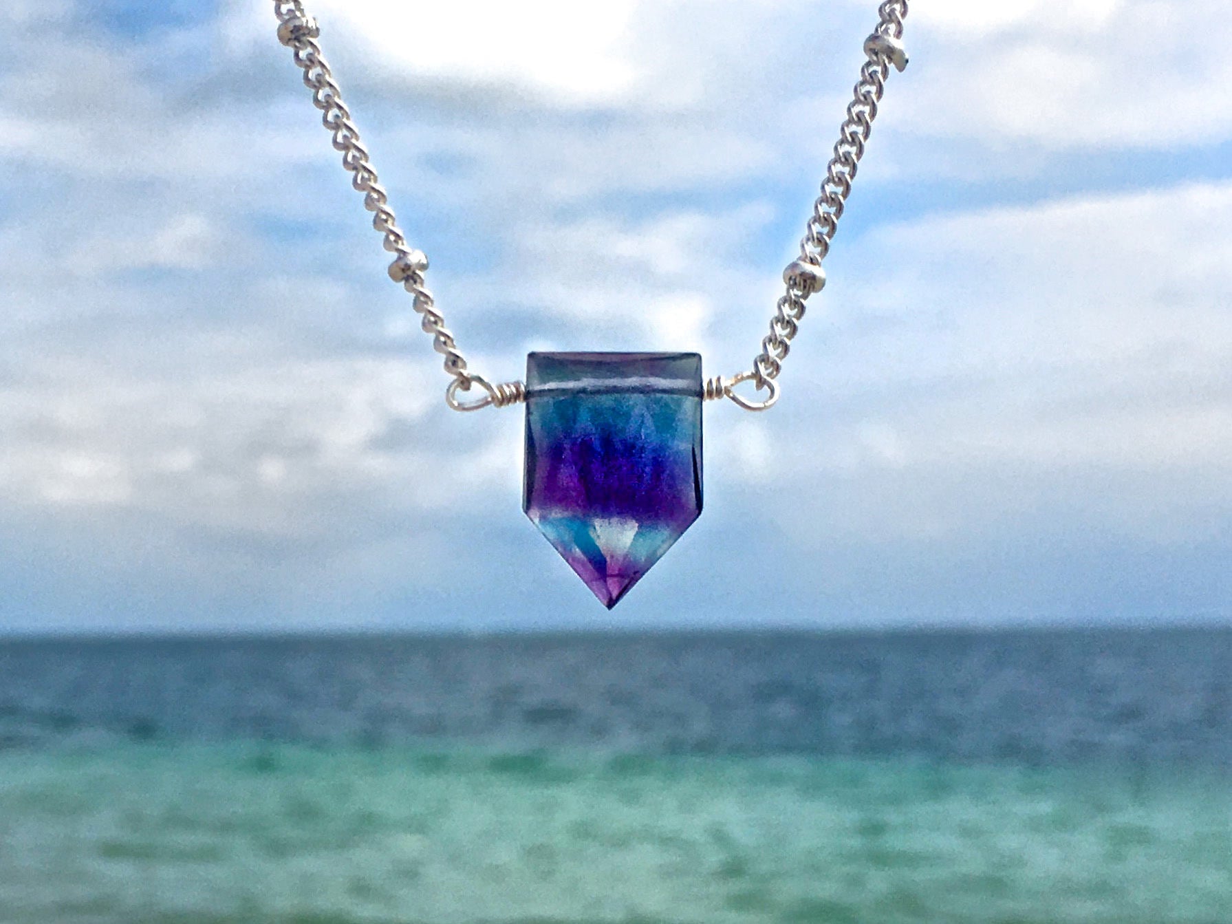 Fluorite necklace Purple and green Fluorite jewelry Raw Fluorite necklace Green amethyst pendant Dainty crystal Rainbow Fluorite point