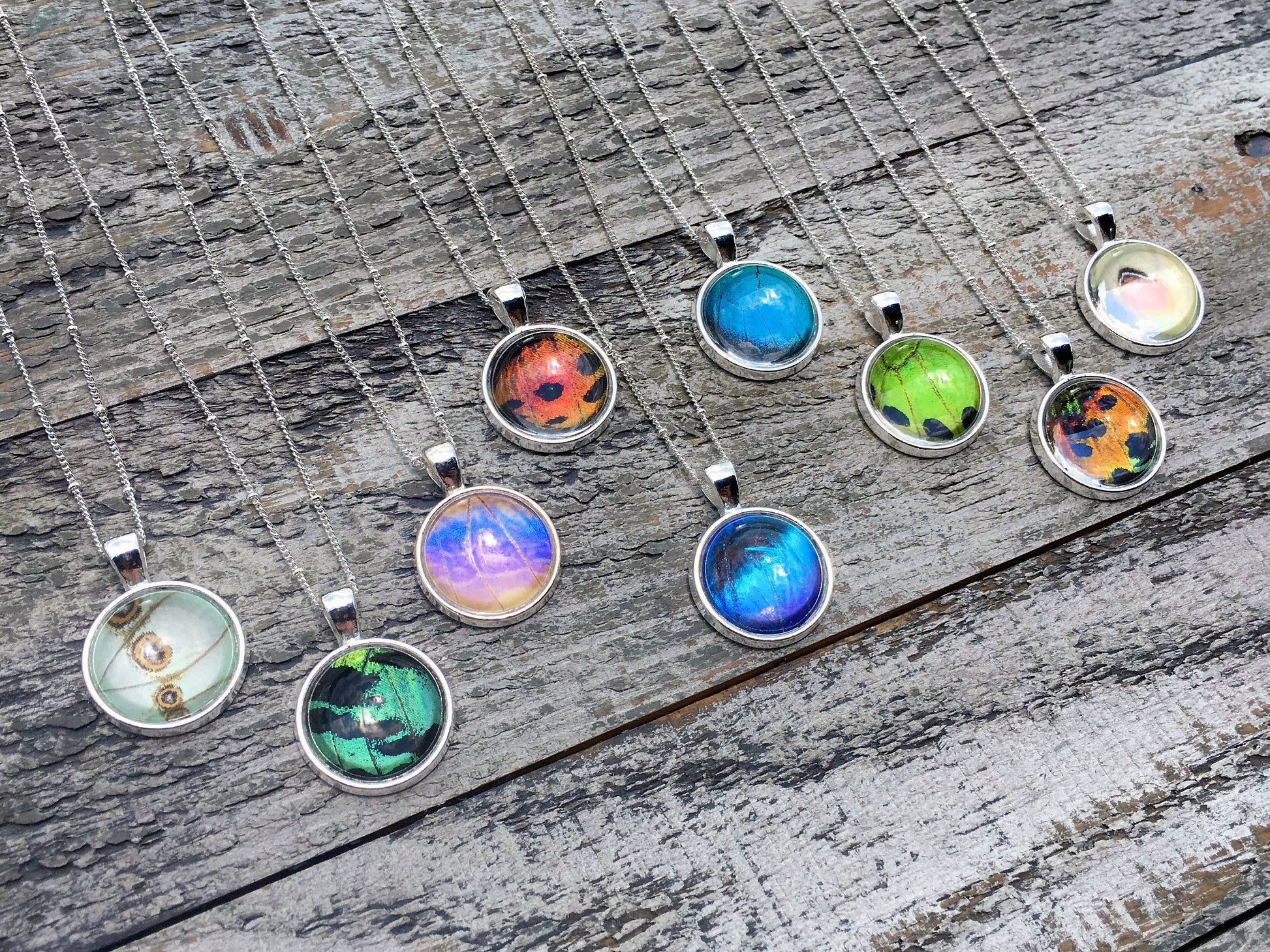 Real ethically sourced butterfly wing necklaces for friends Butterfly keepsake jewelry Friendship necklaces for women Pressed flower insect