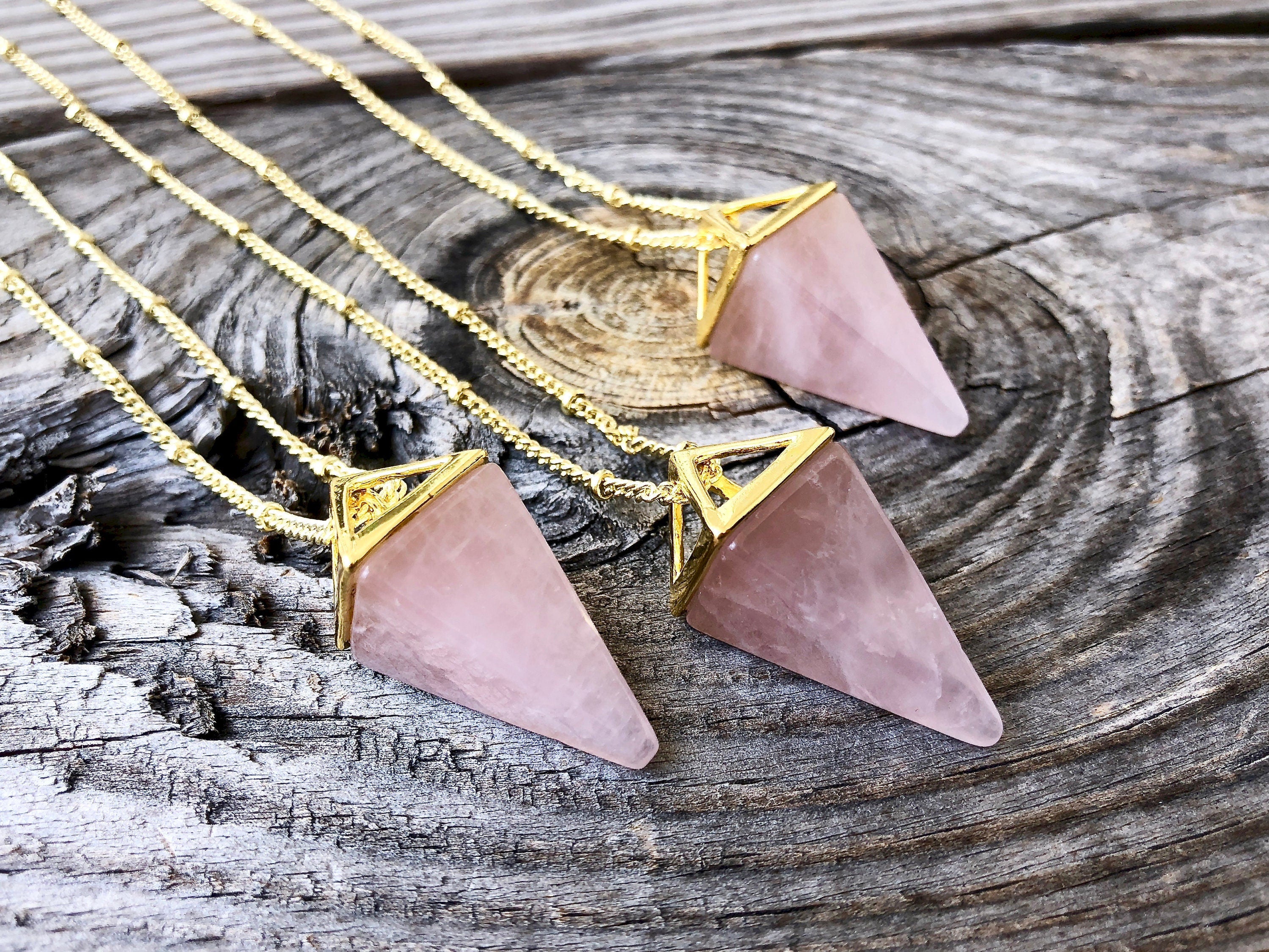 Rose quartz necklace for women Rose quartz pendulum necklace Healing crystal pendulum Rose quartz point necklace Real rose quartz jewelry