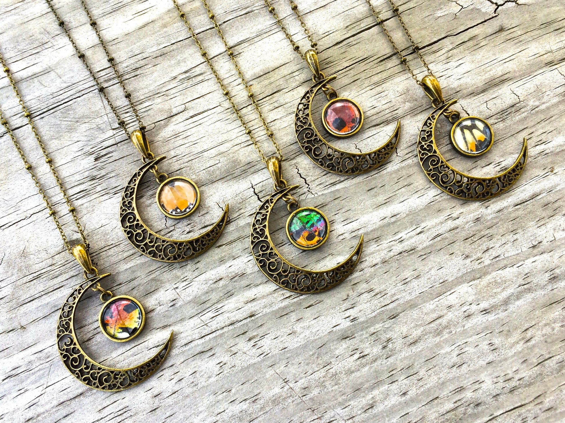 Real butterfly wing necklace Crescent moon necklace for women Sterling Silver moon necklace crystal Silver butterfly necklace for women