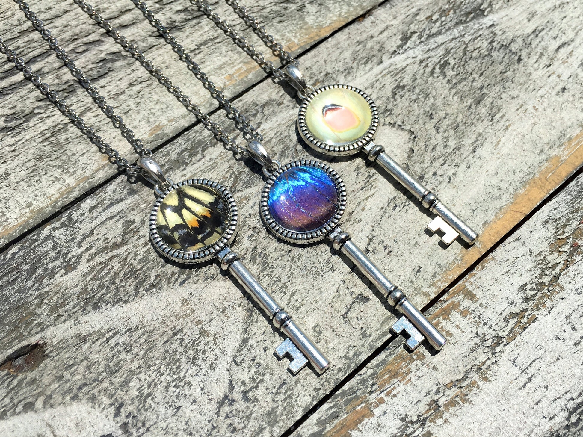 Real Butterfly Wing Skeleton key necklaces for women Key to my heart necklace Silver Key Necklace Real estate gifts for clients