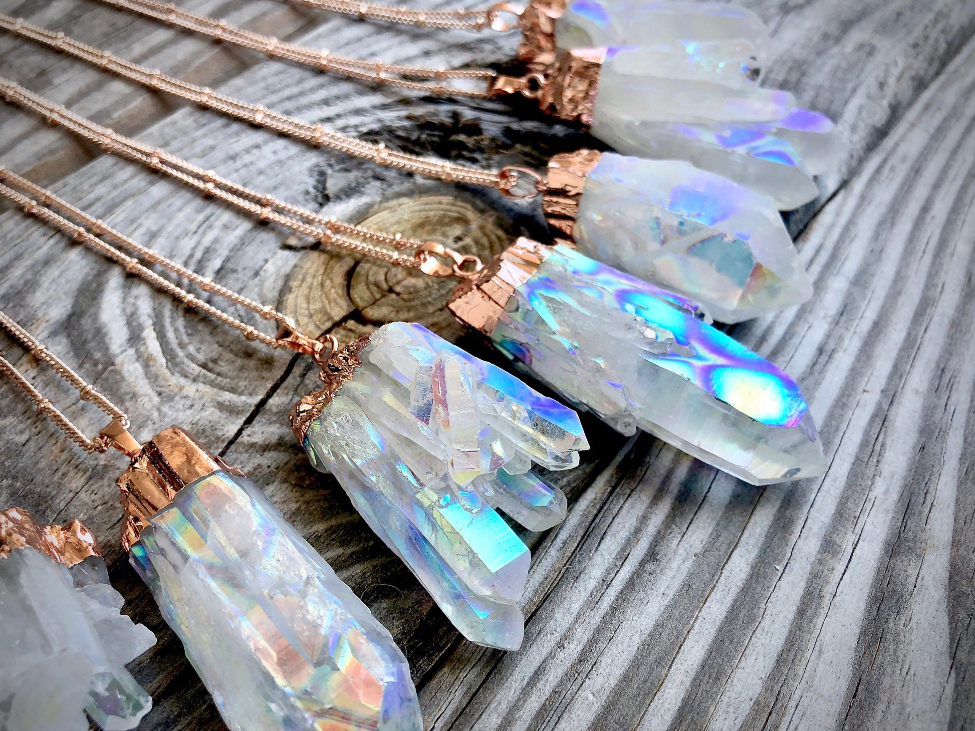 Angel Aura Quartz Necklace Healing crystals and stones Raw crystals and stones Long boho necklace Gunmetal necklaces Sterling silver option