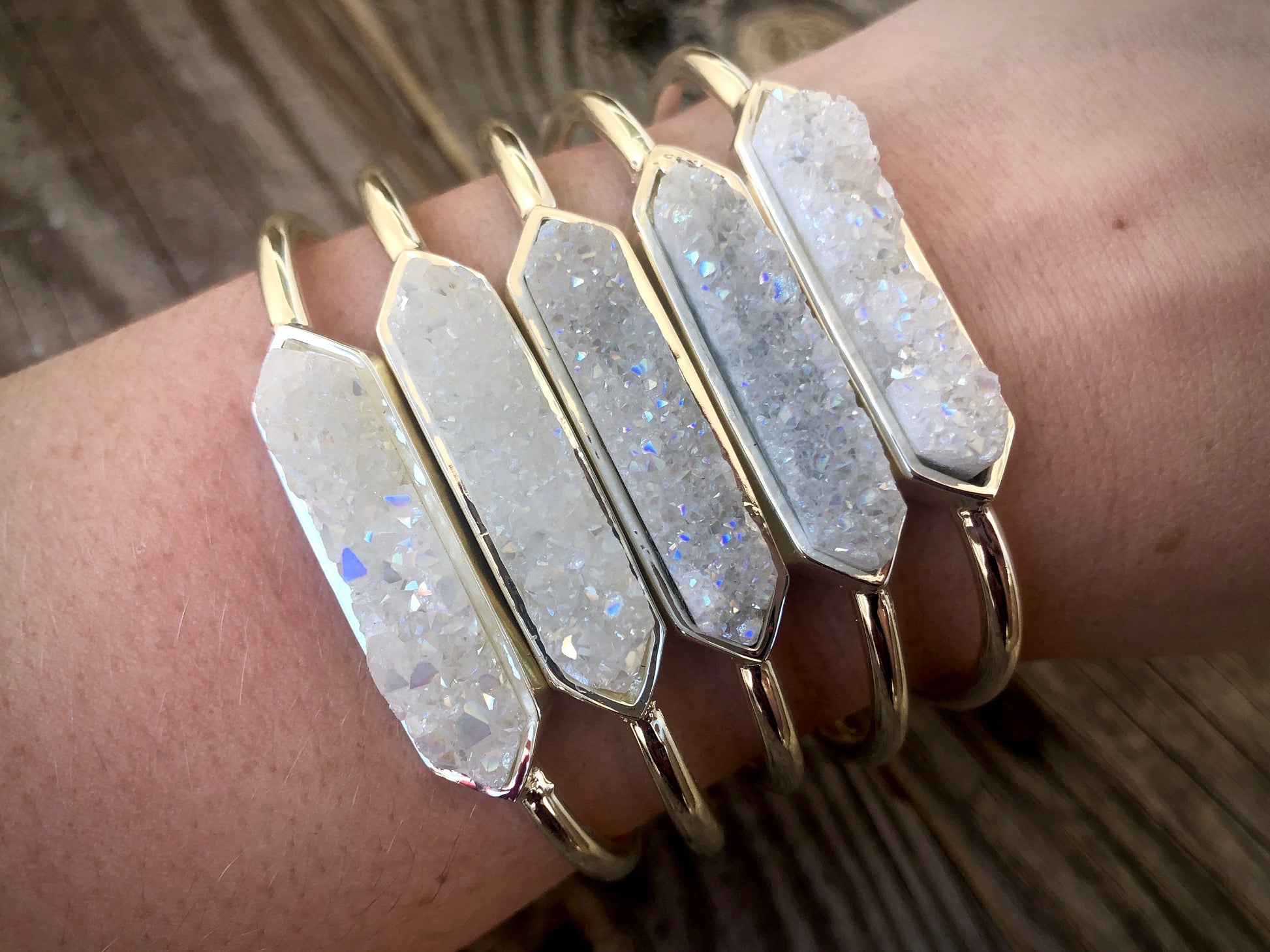 Druzy bracelet Boho bracelets for women Best selling jewelry Raw crystal bracelet Popular right now White druzy jewelry Angel aura quartz