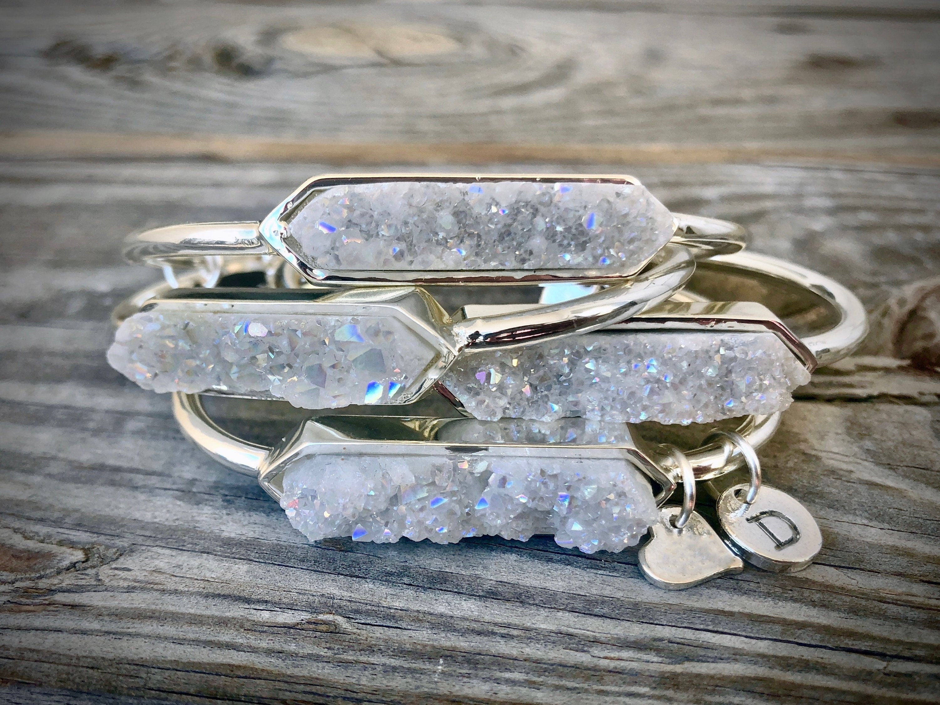 Druzy bracelet Boho bracelets for women Best selling jewelry Raw crystal bracelet Popular right now White druzy jewelry Angel aura quartz