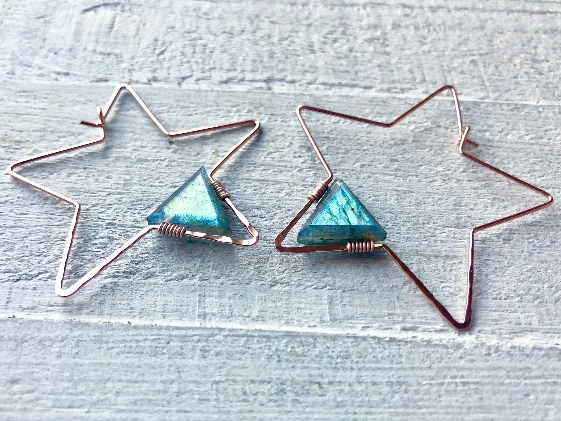 Star hoop earrings Star earrings rose gold Labradorite earrings Raw crystal earrings Gemstone hoop earrings Star hoops As seen on This Is Us