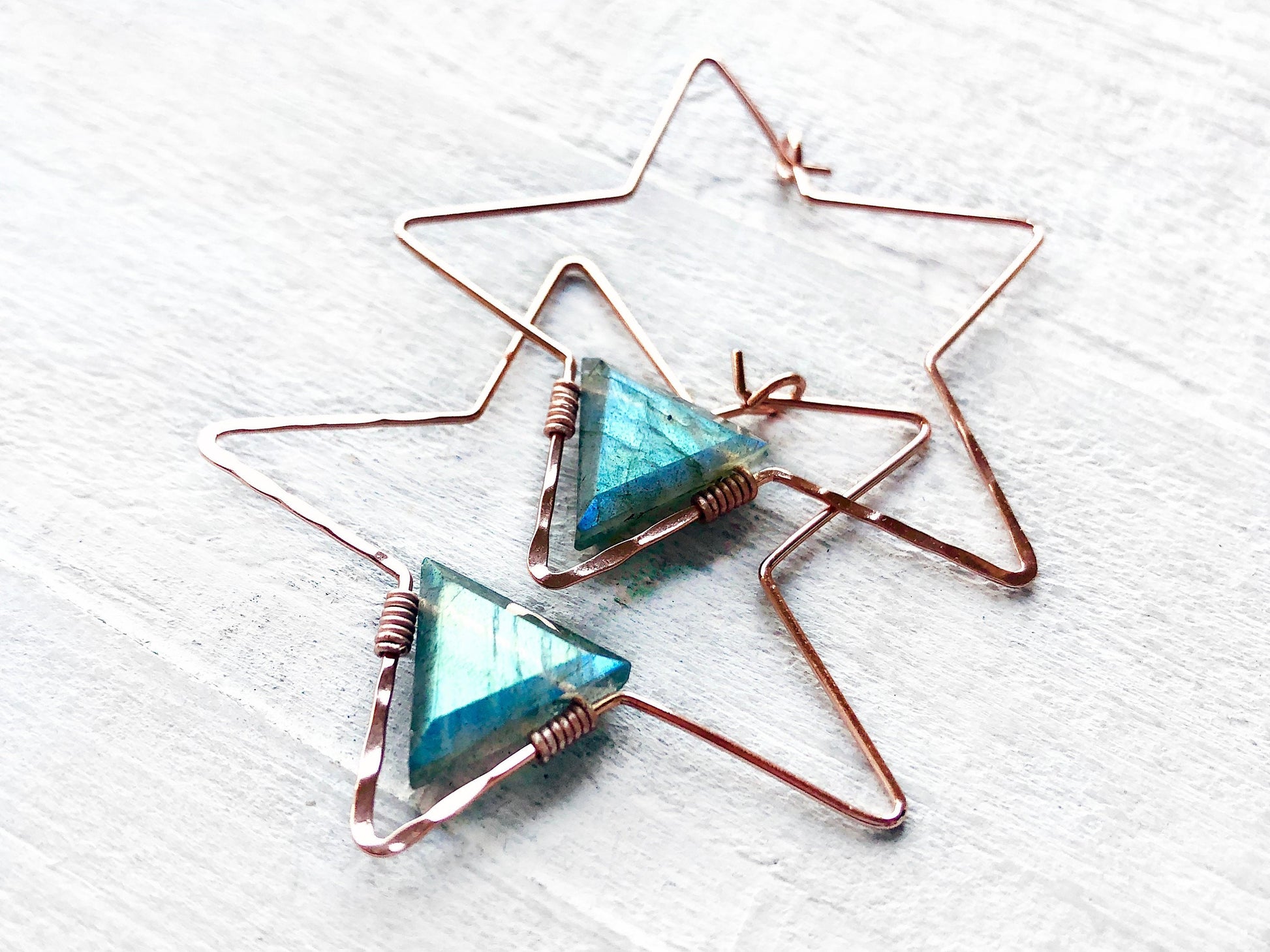 Star hoop earrings Star earrings rose gold Labradorite earrings Raw crystal earrings Gemstone hoop earrings Star hoops As seen on This Is Us