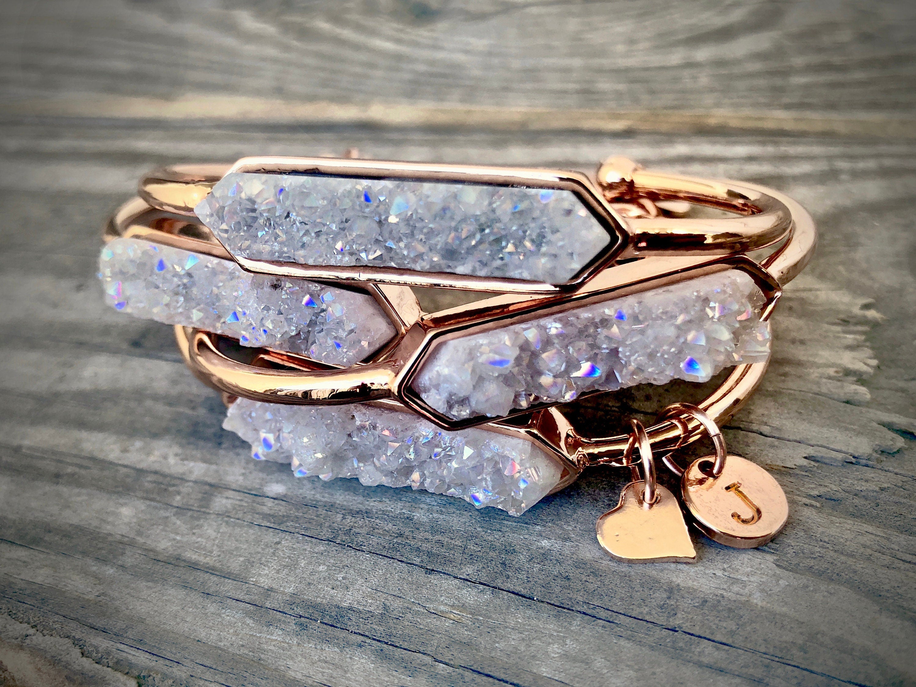 Raw druzy bracelet Popular right now Raw stone bracelet Best selling items Stacking bracelets for women Angel aura quartz Raw stone jewelry