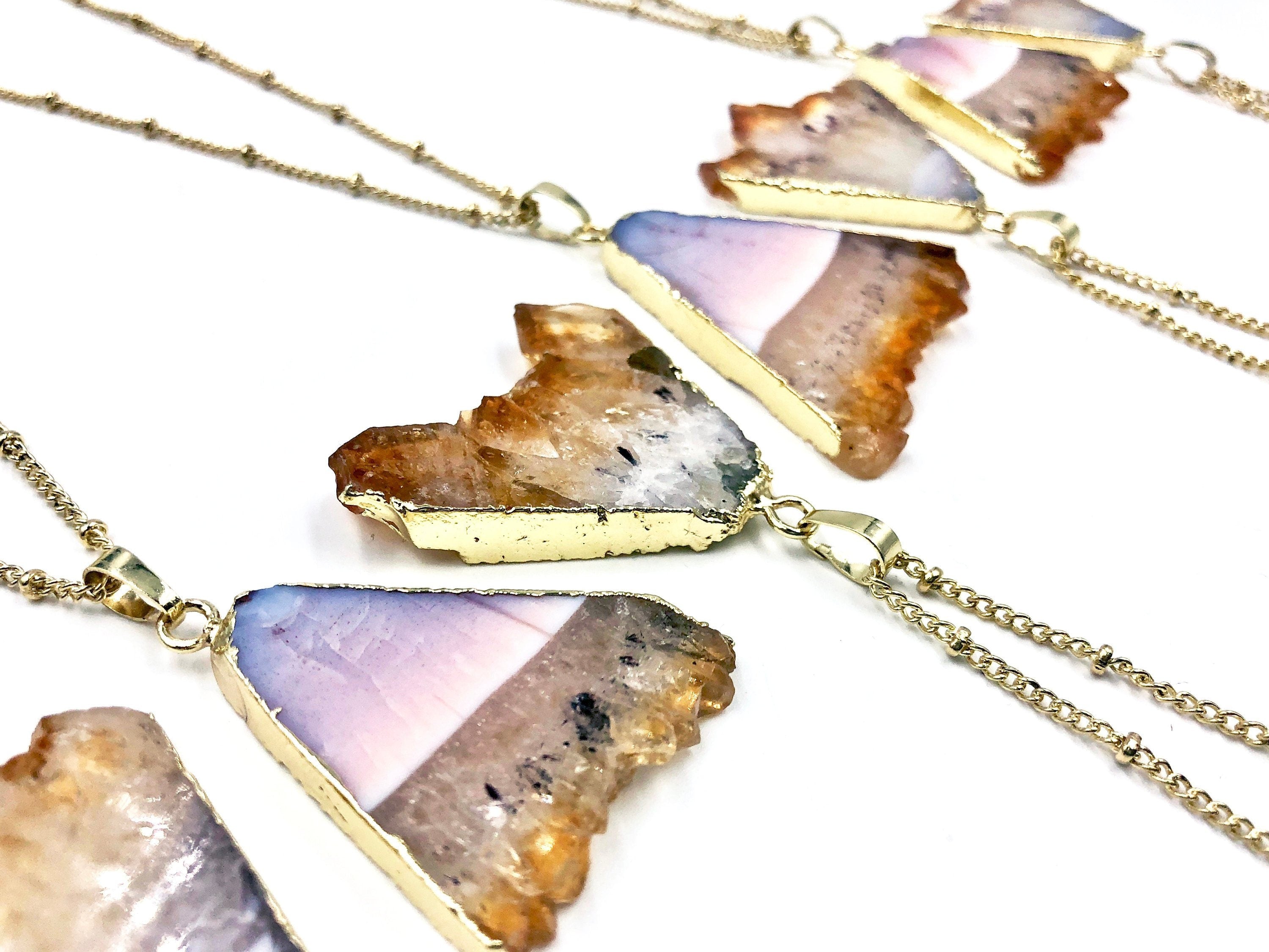 Raw Citrine necklace Natural citrine cluster Genuine citrine point Raw citrine jewelry Yellow citrine crystal necklace Geode slice necklace