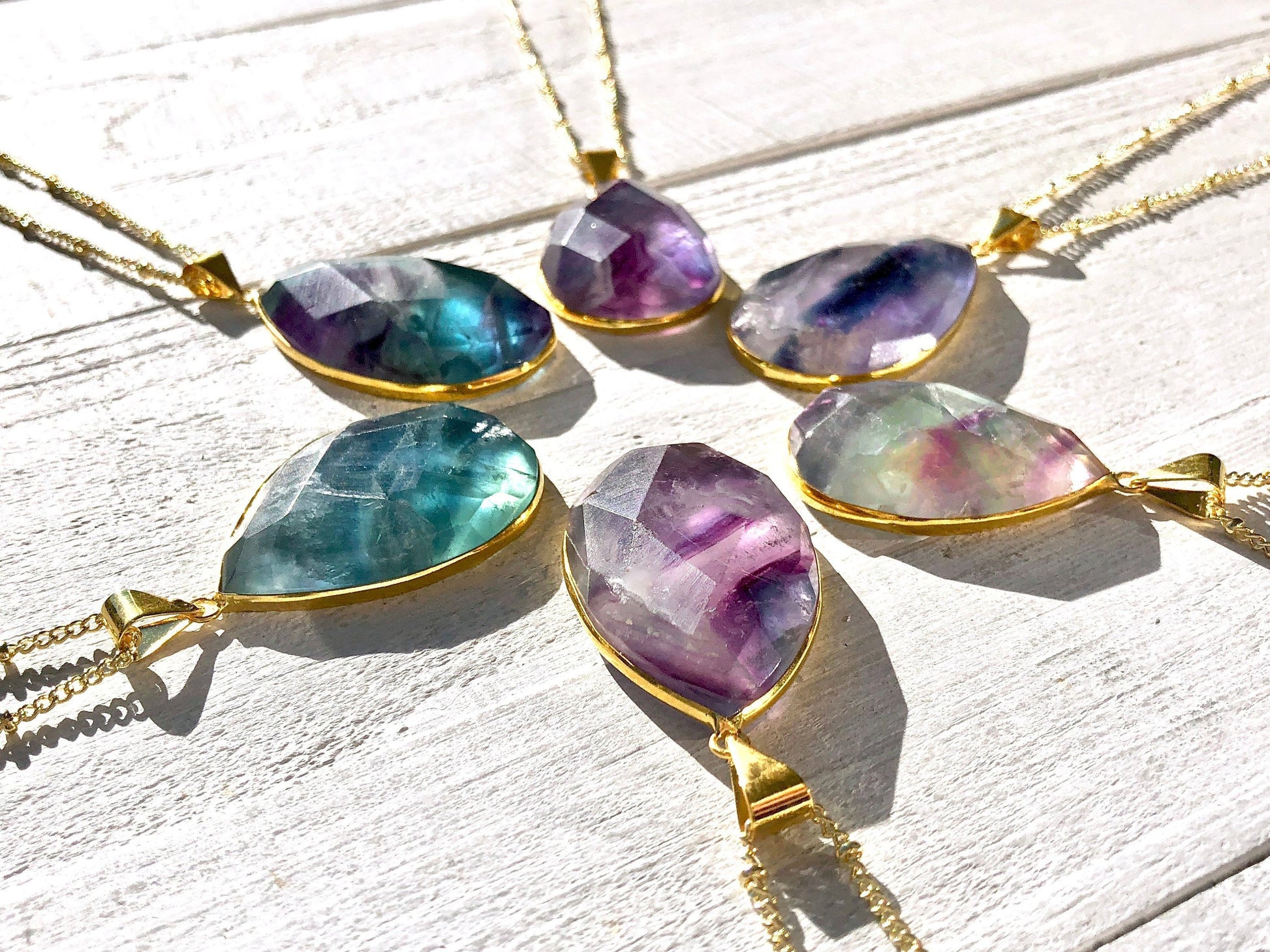 Rainbow fluorite pendant Purple fluorite necklace Large gemstone pendant Green fluorite crystal necklace Green amethyst Fluorite jewelry