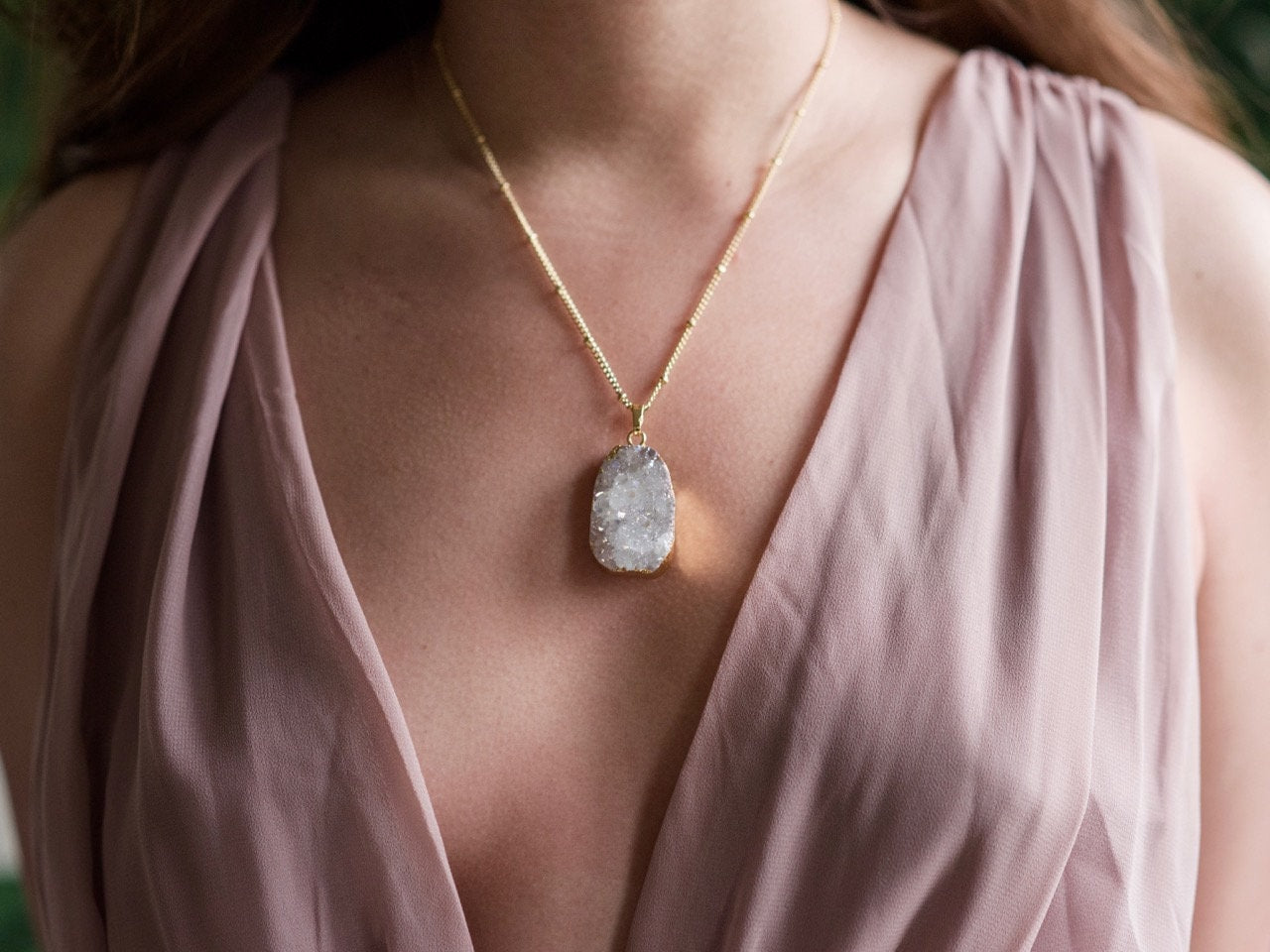 Angel Aura crystal necklace Raw healing crystals and stones Opal aura quartz necklace Rainbow aura quartz cluster Druzy geode pendant