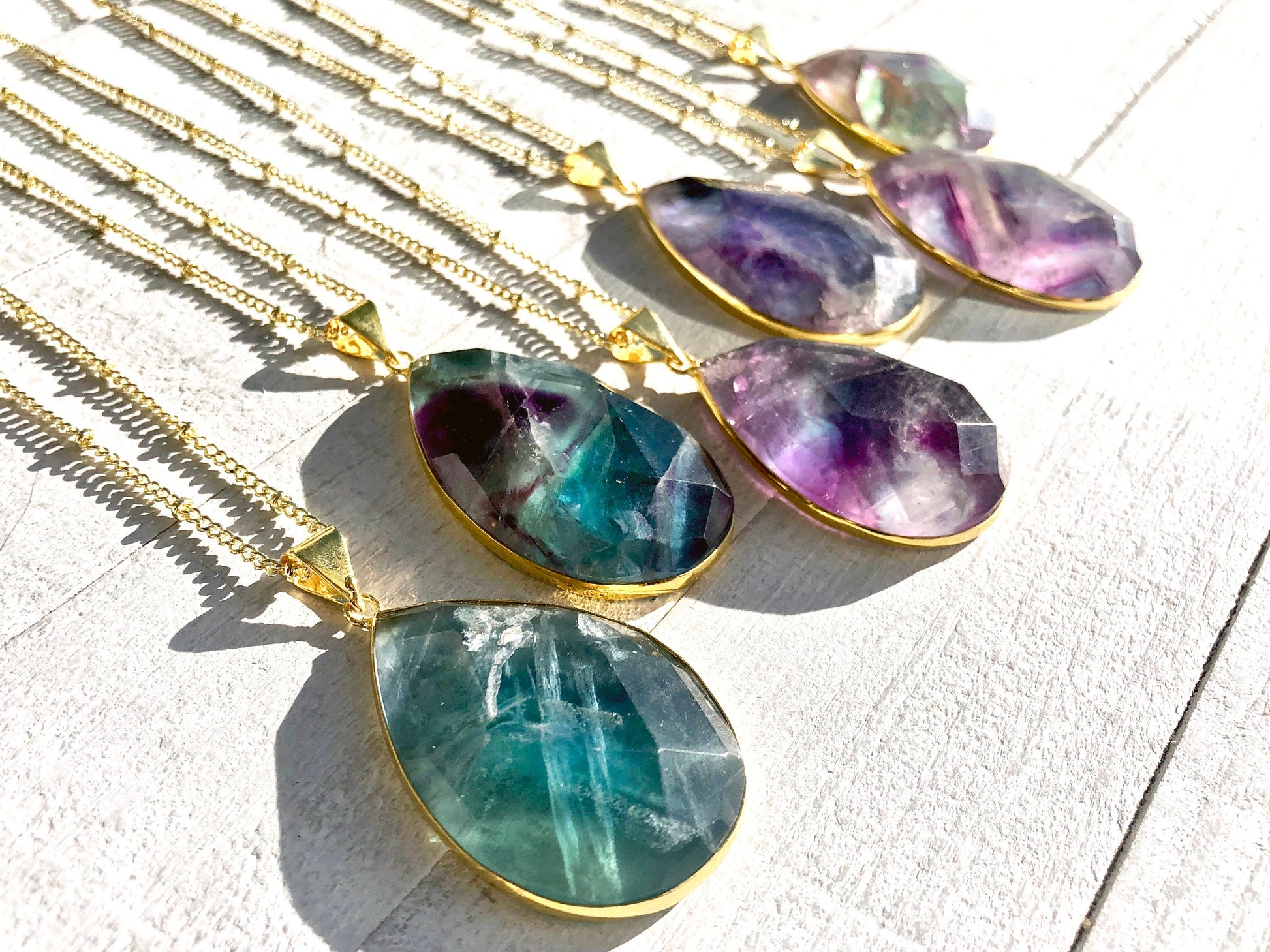 Rainbow fluorite pendant Purple fluorite necklace Large gemstone pendant Green fluorite crystal necklace Green amethyst Fluorite jewelry
