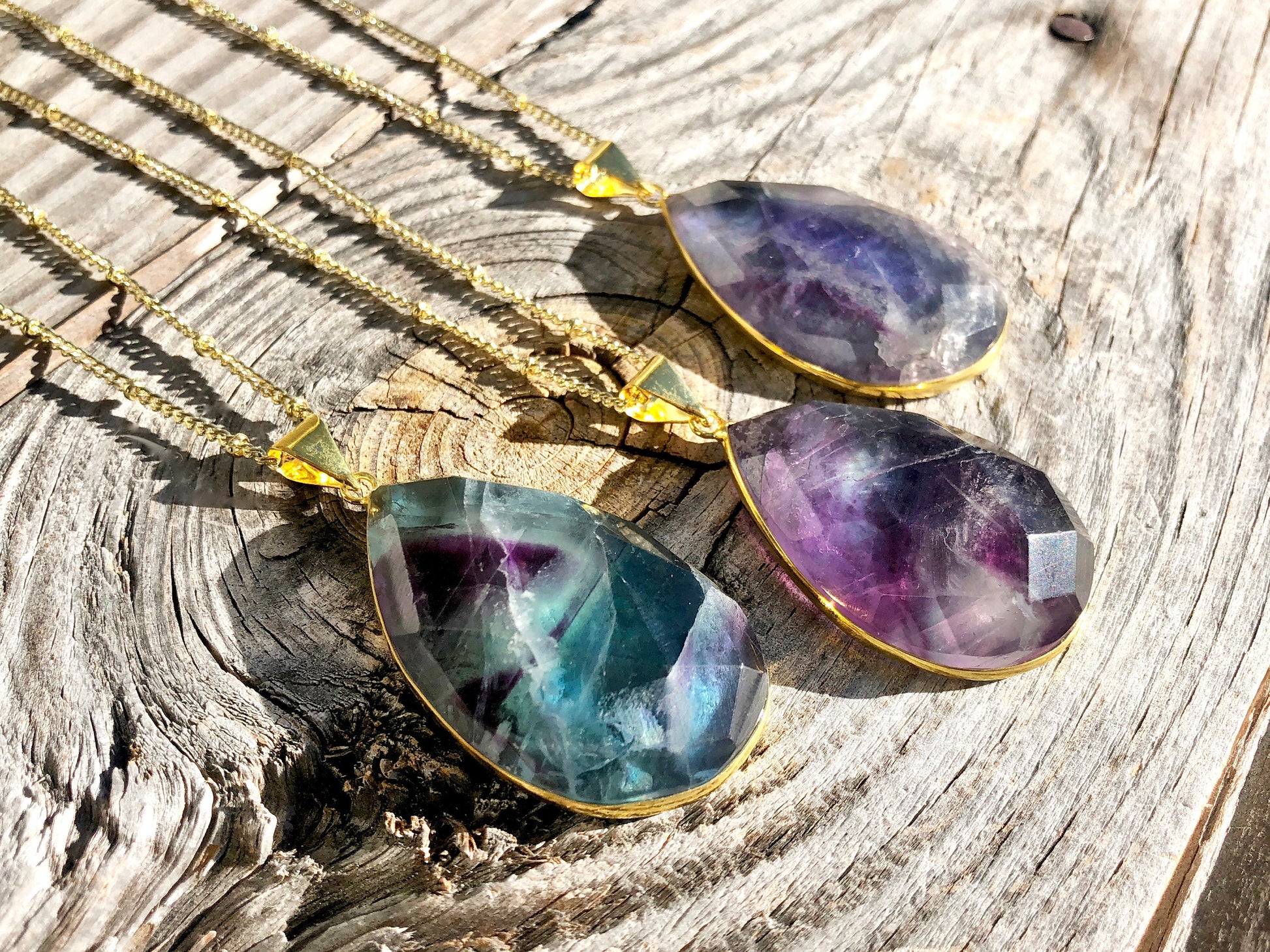 Rainbow fluorite pendant Purple fluorite necklace Large gemstone pendant Green fluorite crystal necklace Green amethyst Fluorite jewelry