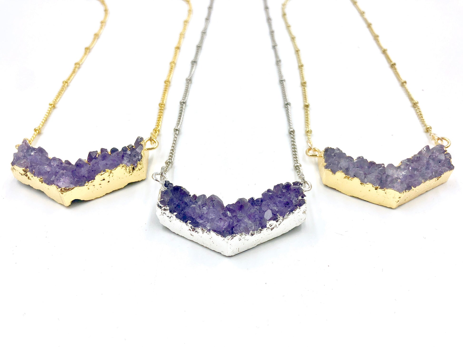 Raw amethyst point pendant Chevron amethyst geode necklace Amethyst chevron necklace Amethyst arrowhead necklace for women Druzy chevron