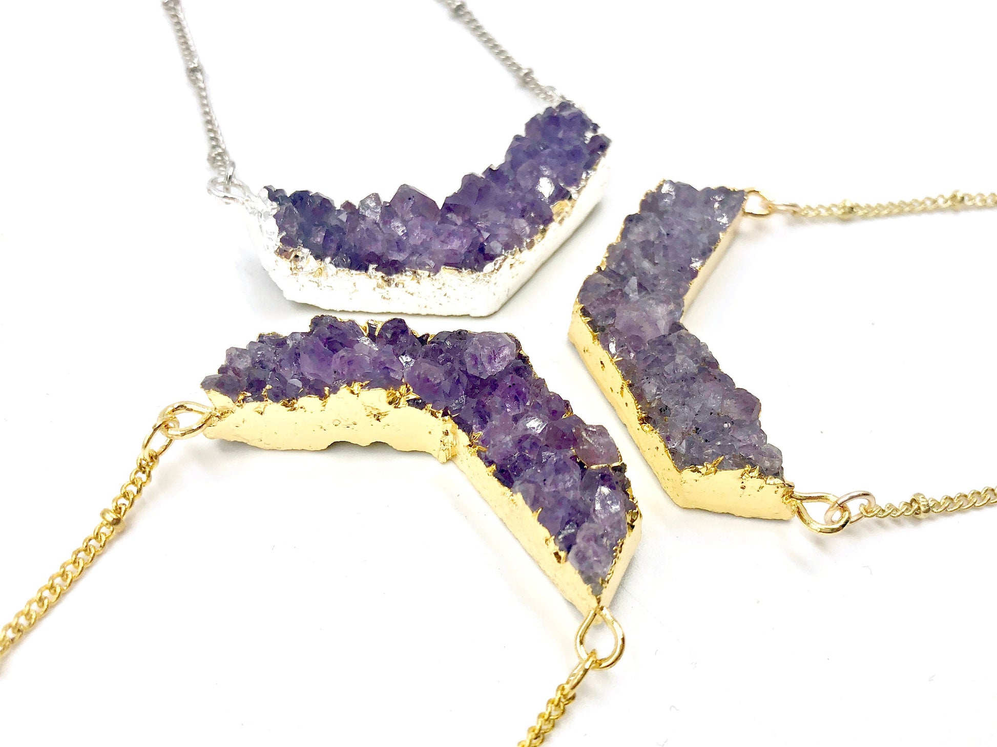 Raw amethyst point pendant Chevron amethyst geode necklace Amethyst chevron necklace Amethyst arrowhead necklace for women Druzy chevron