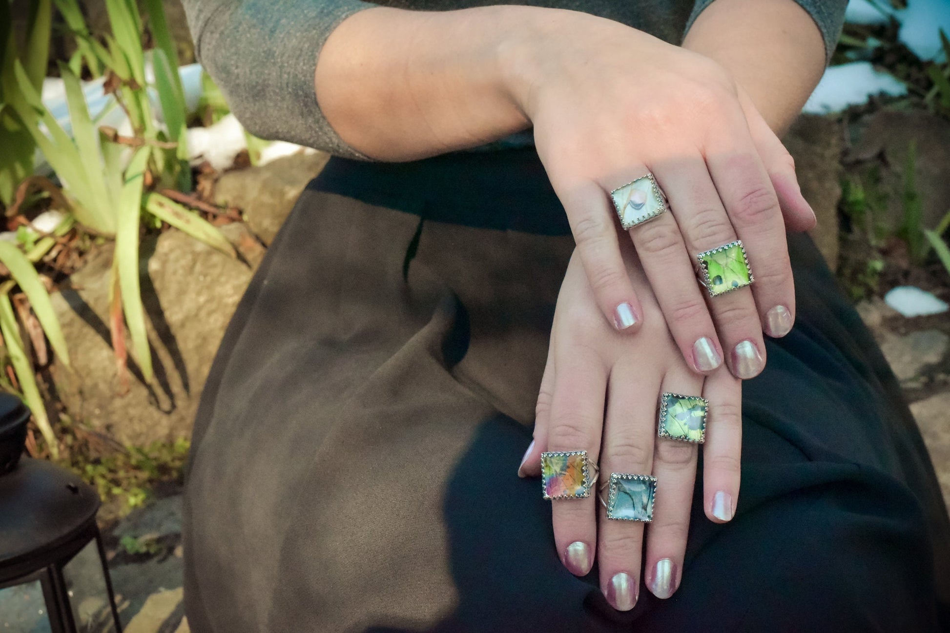 Real butterfly wing ring Sterling silver butterfly ring Witchy ring Pressed flower ring Real insect ring bug ring Botanical ring