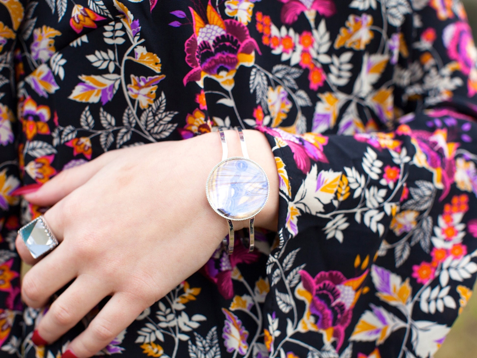 Real butterfly bracelet for women Pressed butterfly wing jewelry Looks like a moonstone opal bracelet October Birthstone bracelet